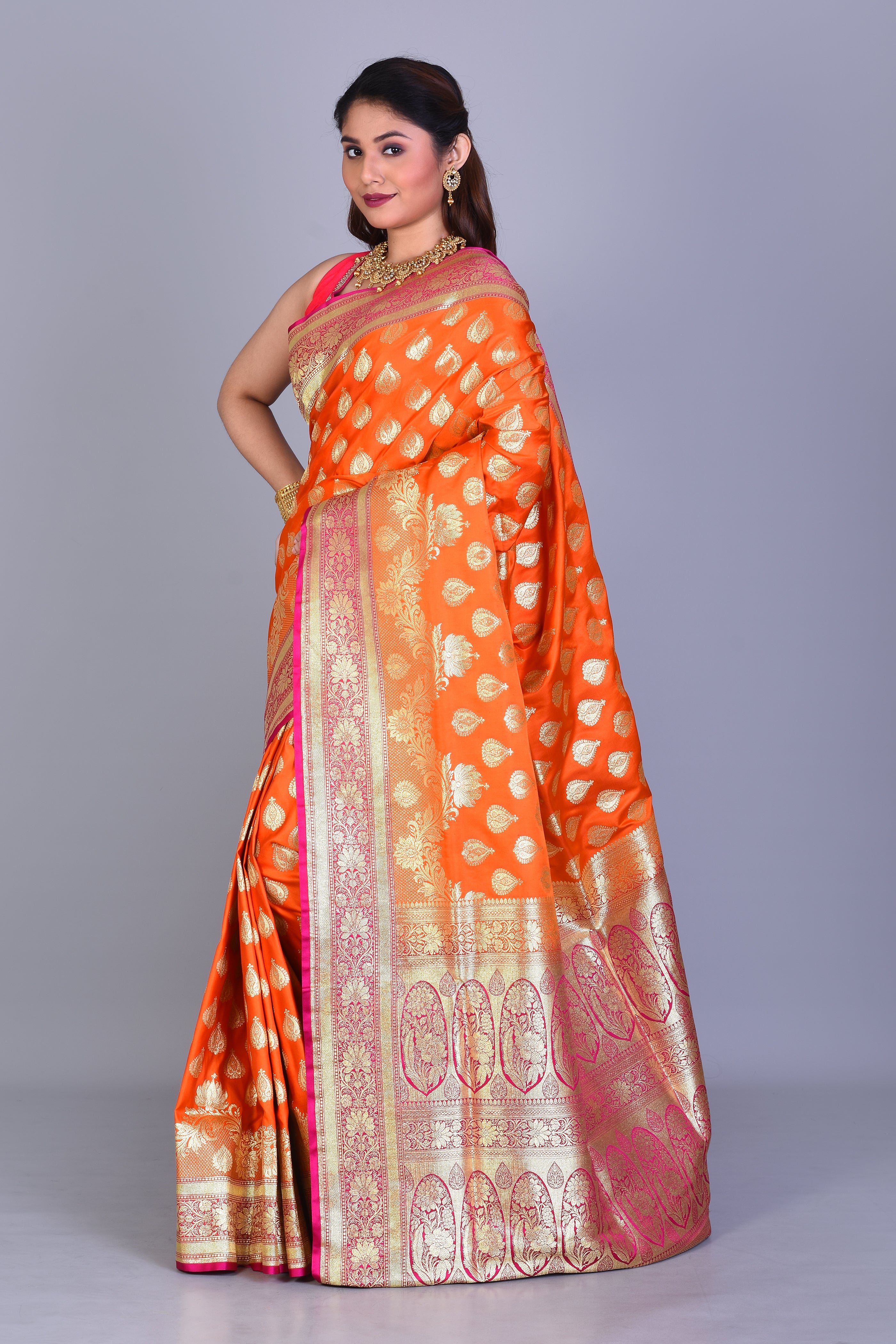 Orange Banarasi Saree with Blouse Piece - Keya Seth Exclusive