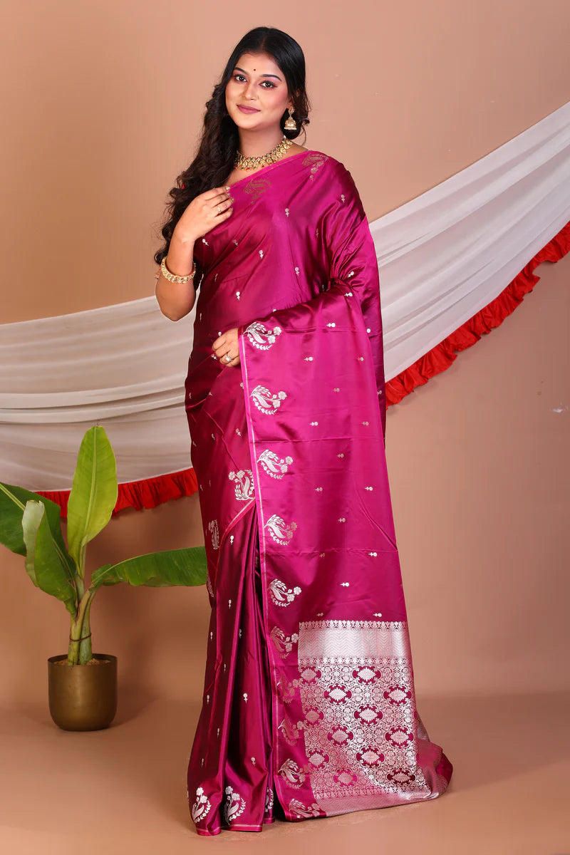 Magenta Blended Mashru Silk Saree - Keya Seth Exclusive
