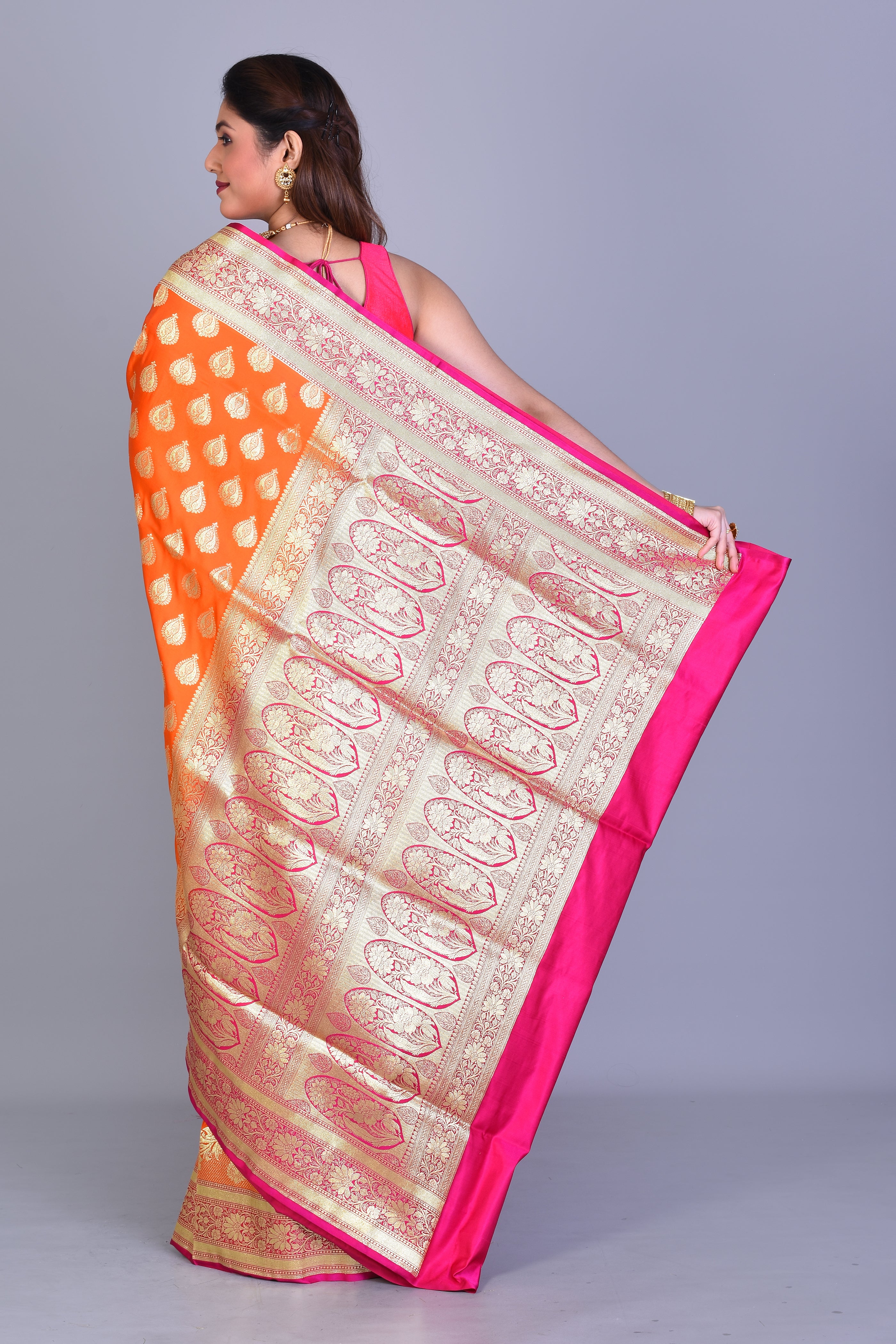 Orange Banarasi Saree with Blouse Piece - Keya Seth Exclusive