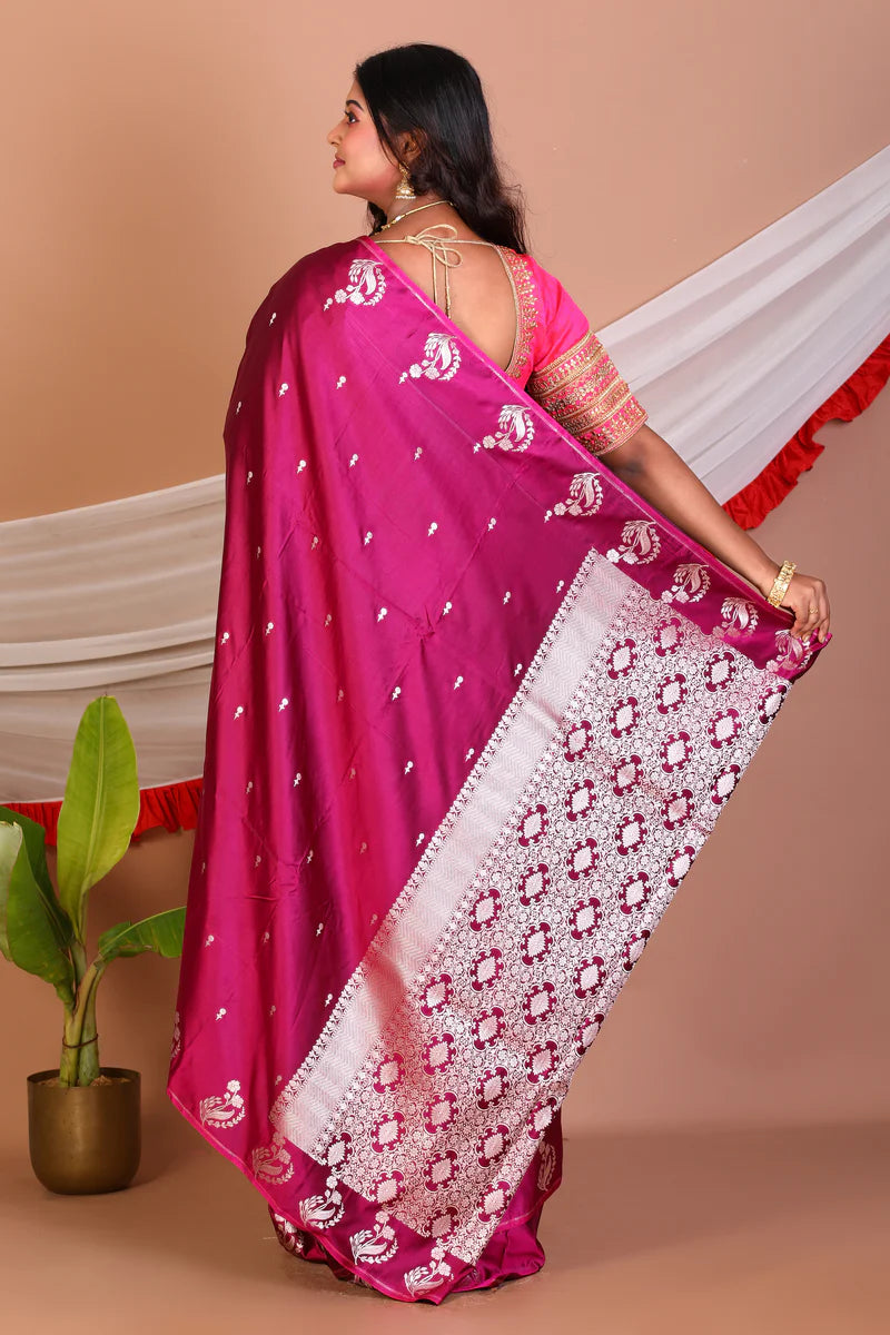 Magenta Blended Mashru Silk Saree - Keya Seth Exclusive