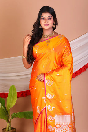 Mustard Blended Mashru Silk Saree - Keya Seth Exclusive