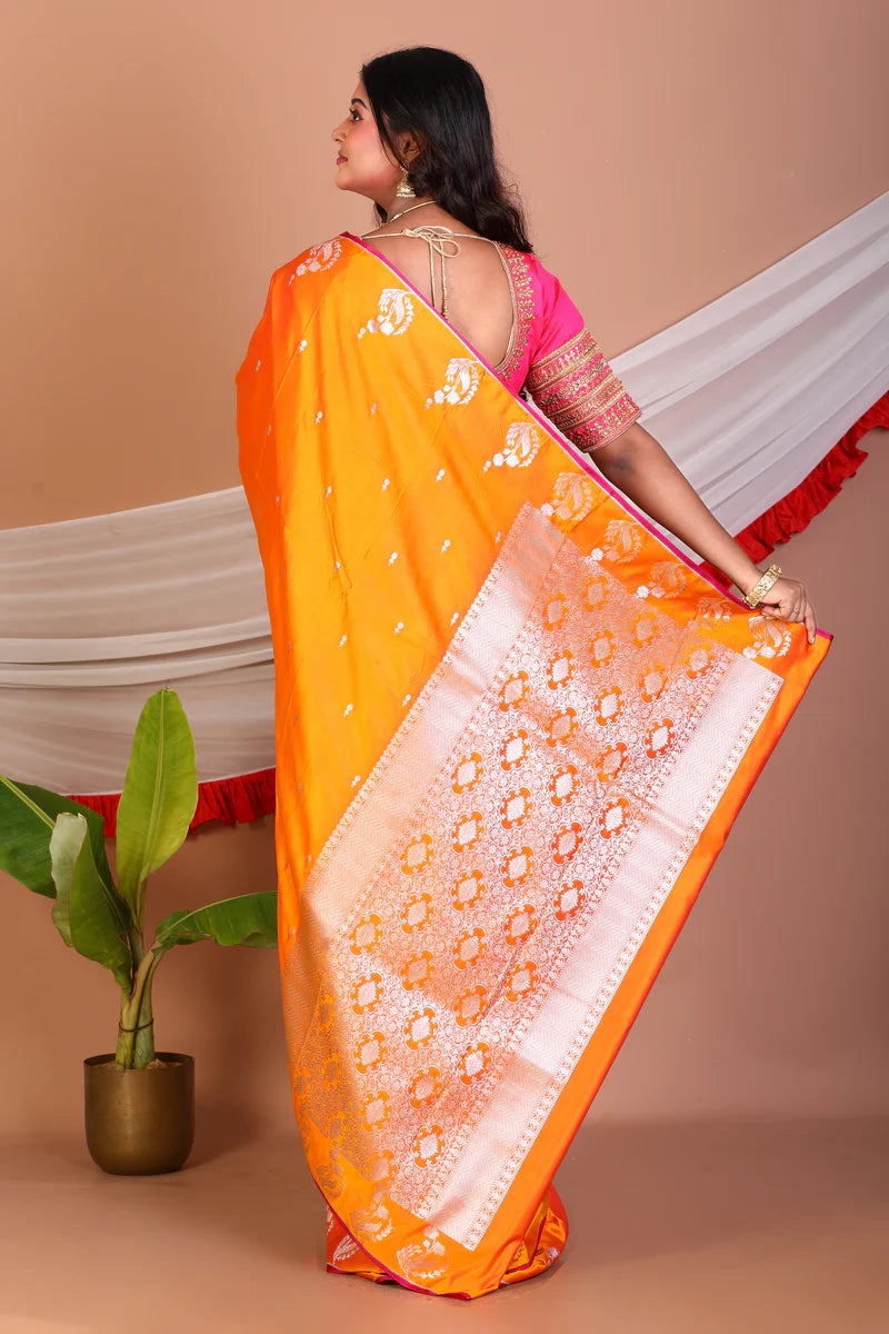 Mustard Blended Mashru Silk Saree - Keya Seth Exclusive