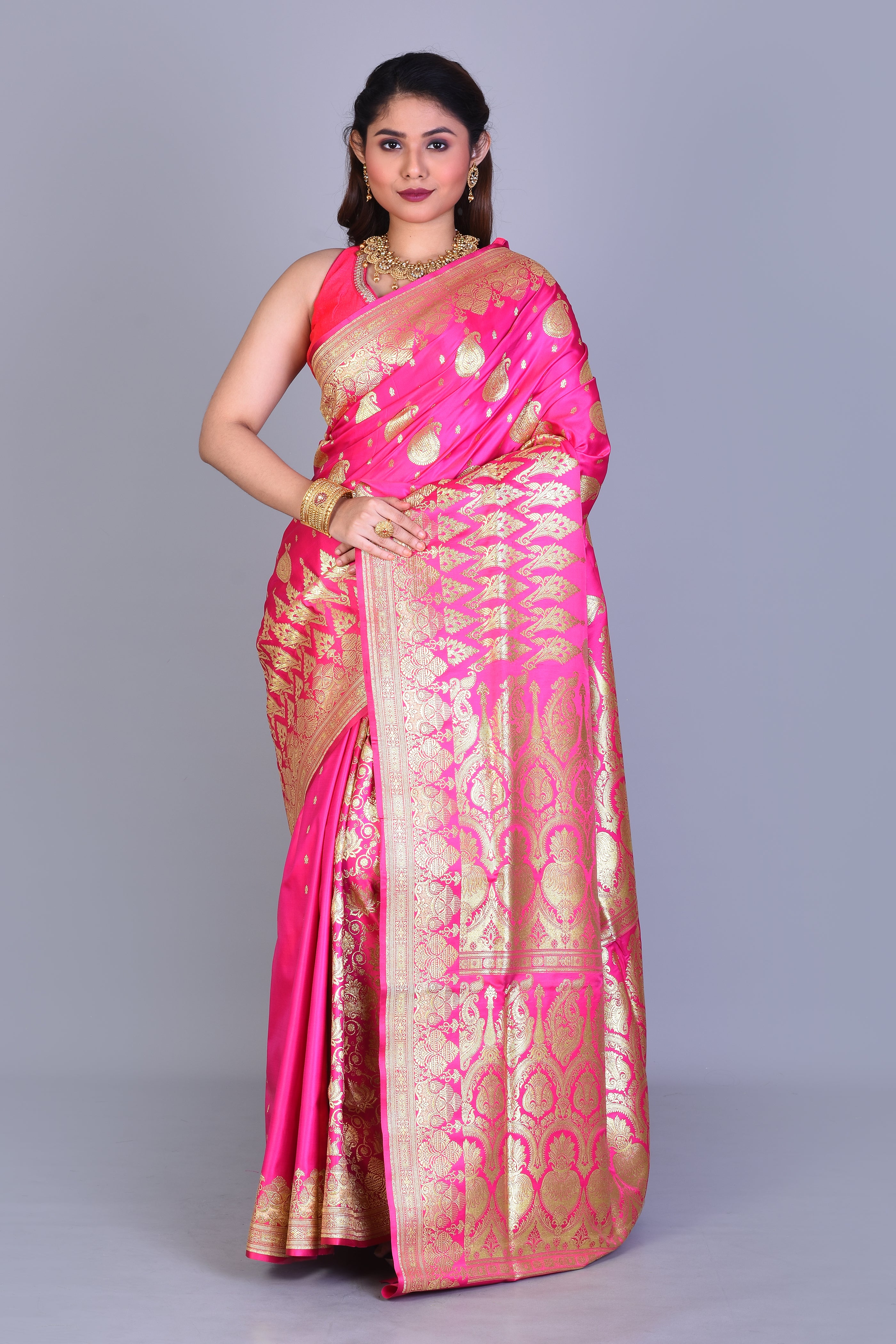 Pink Patli Pallu Pure Banarasi Saree with Blouse Piece - Keya Seth Exclusive