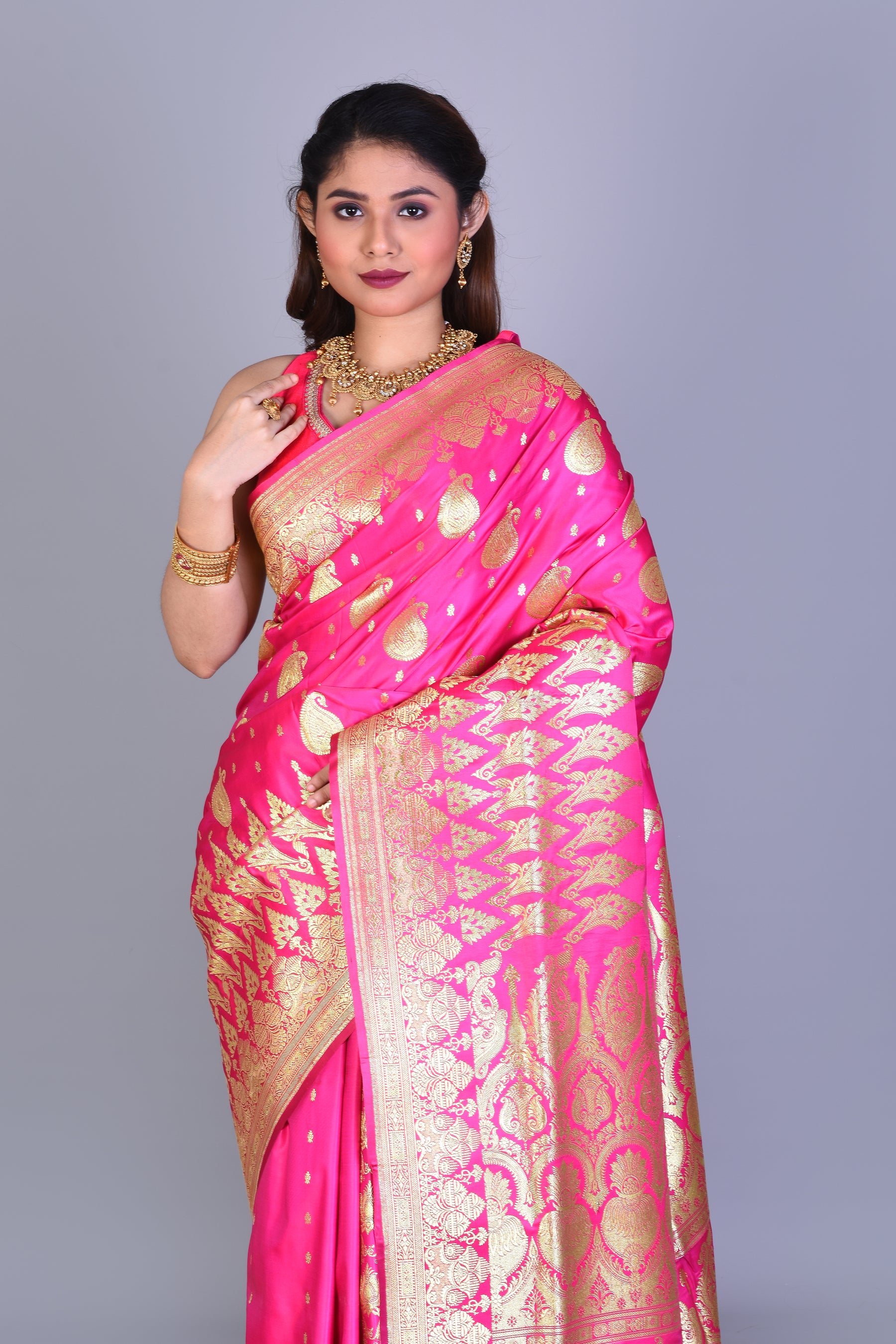 Pink Patli Pallu Pure Banarasi Saree with Blouse Piece - Keya Seth Exclusive