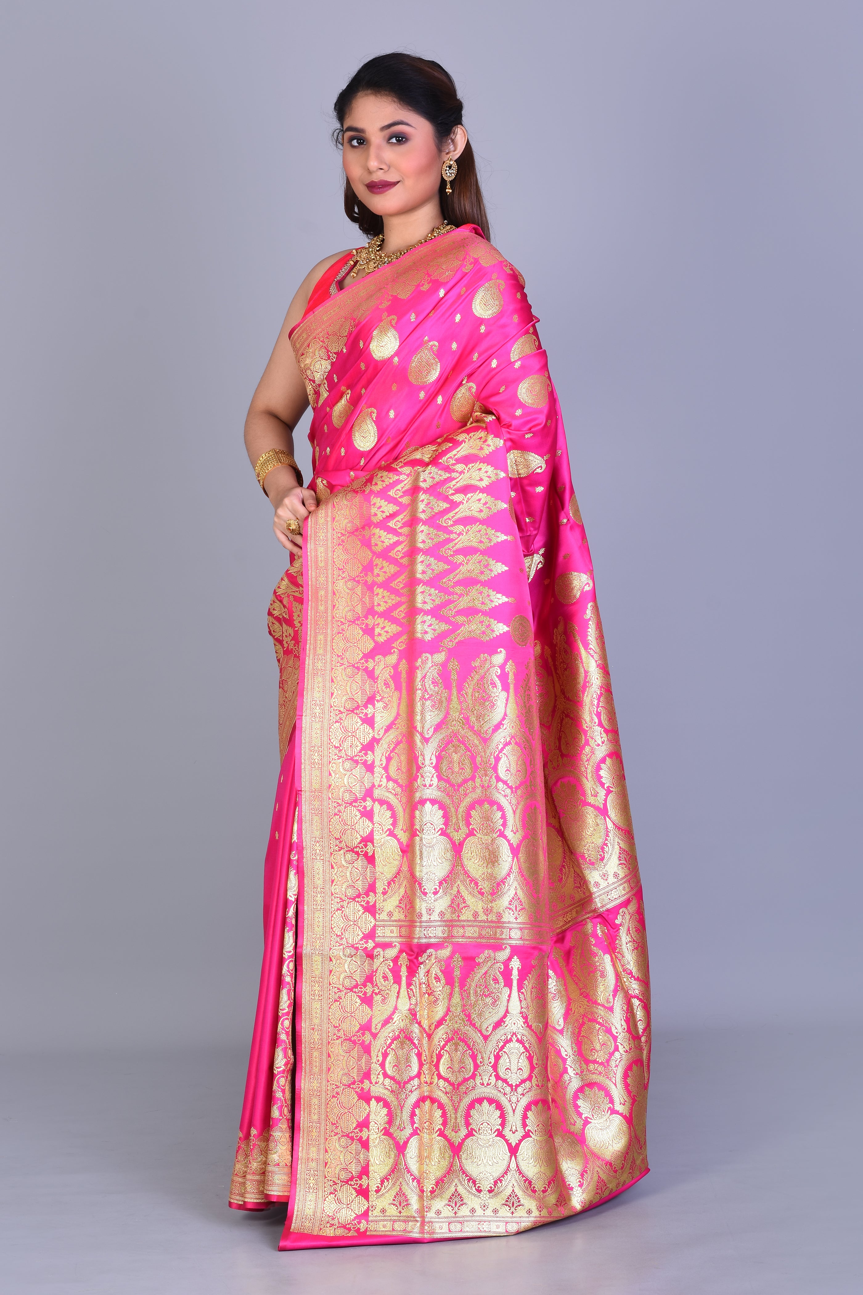 Pink Patli Pallu Pure Banarasi Saree with Blouse Piece - Keya Seth Exclusive