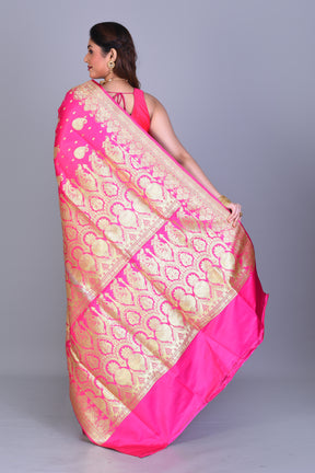 Pink Patli Pallu Pure Banarasi Saree with Blouse Piece - Keya Seth Exclusive