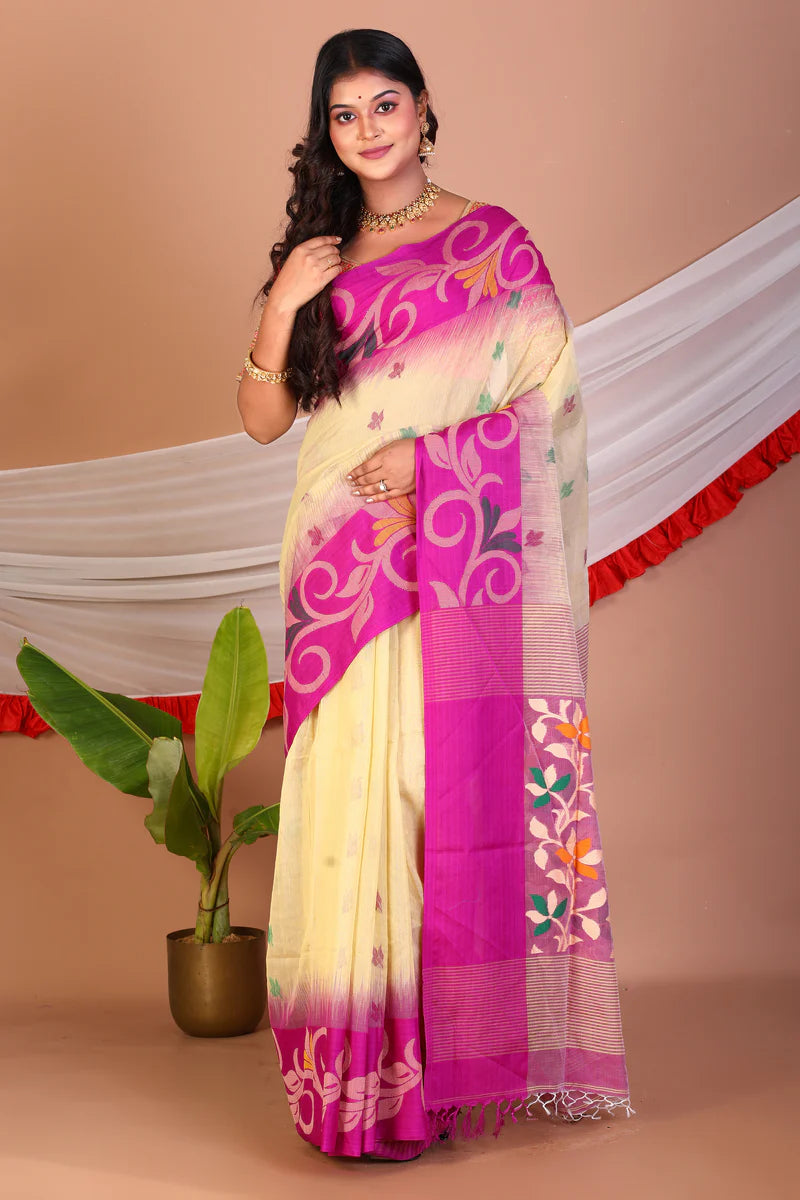 Light Yellow Blended Handloom Saree - Keya Seth Exclusive