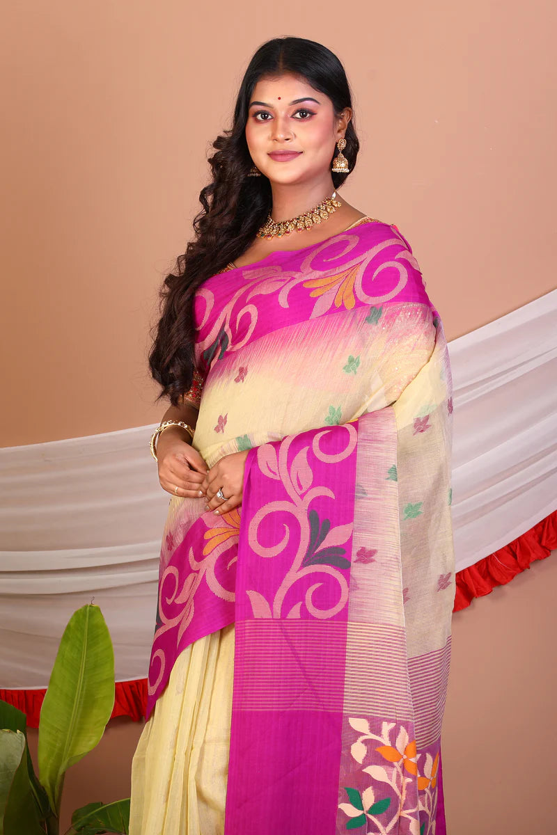 Light Yellow Blended Handloom Saree - Keya Seth Exclusive