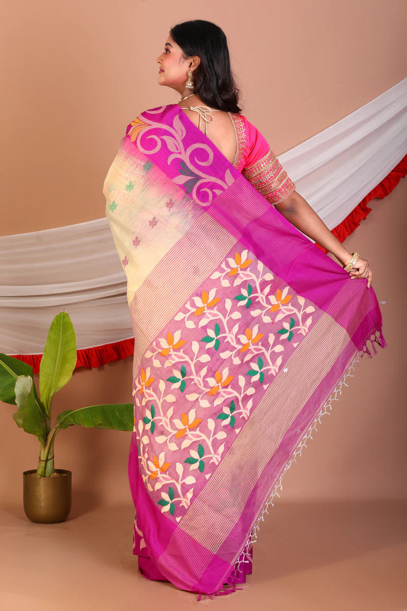Light Yellow Blended Handloom Saree - Keya Seth Exclusive