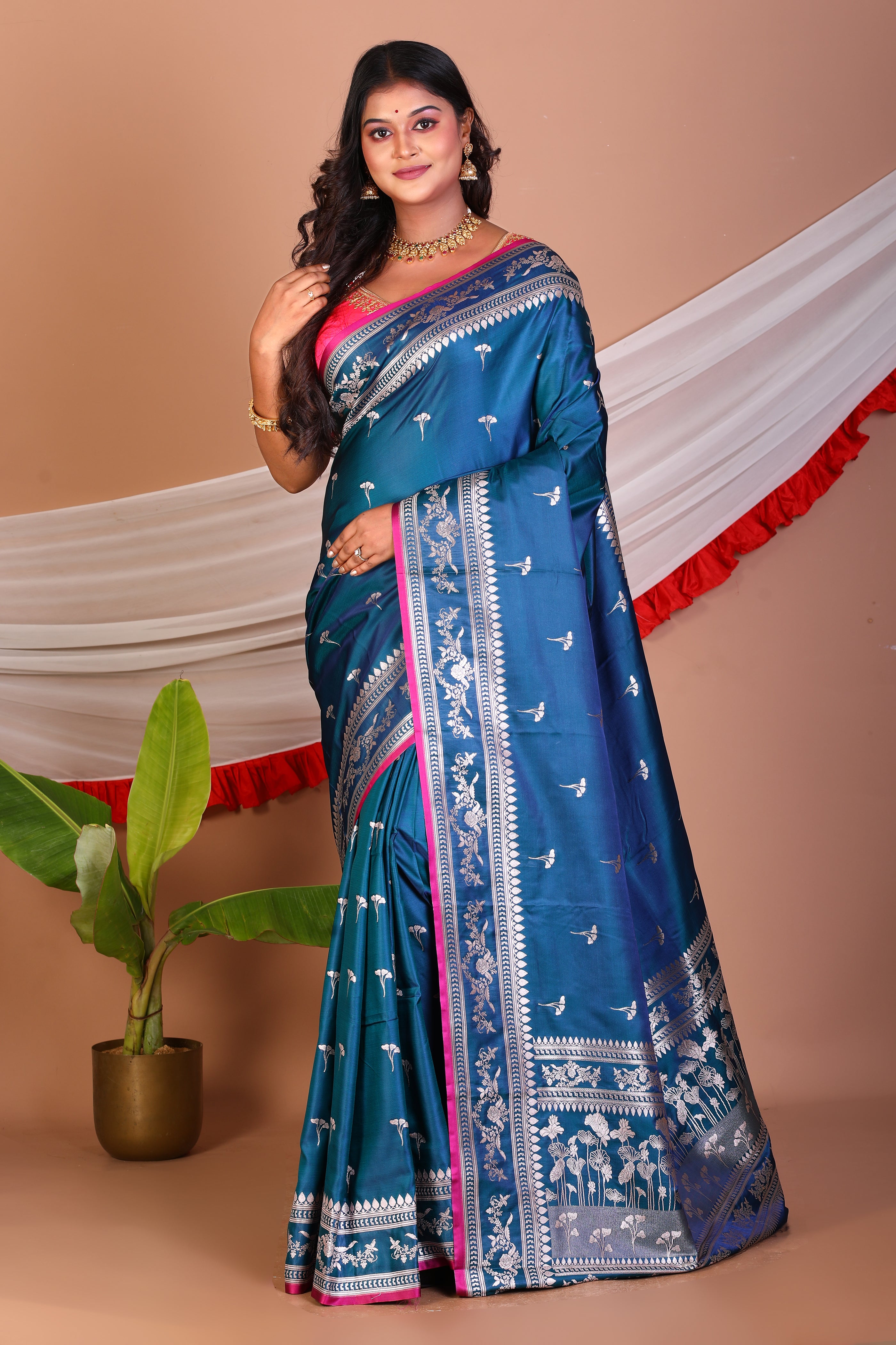 Blue Blended Mashru Silk Saree - Keya Seth Exclusive
