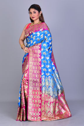 Bright Blue Patli Pallu Banarasi Saree with Blouse Piece - Keya Seth Exclusive