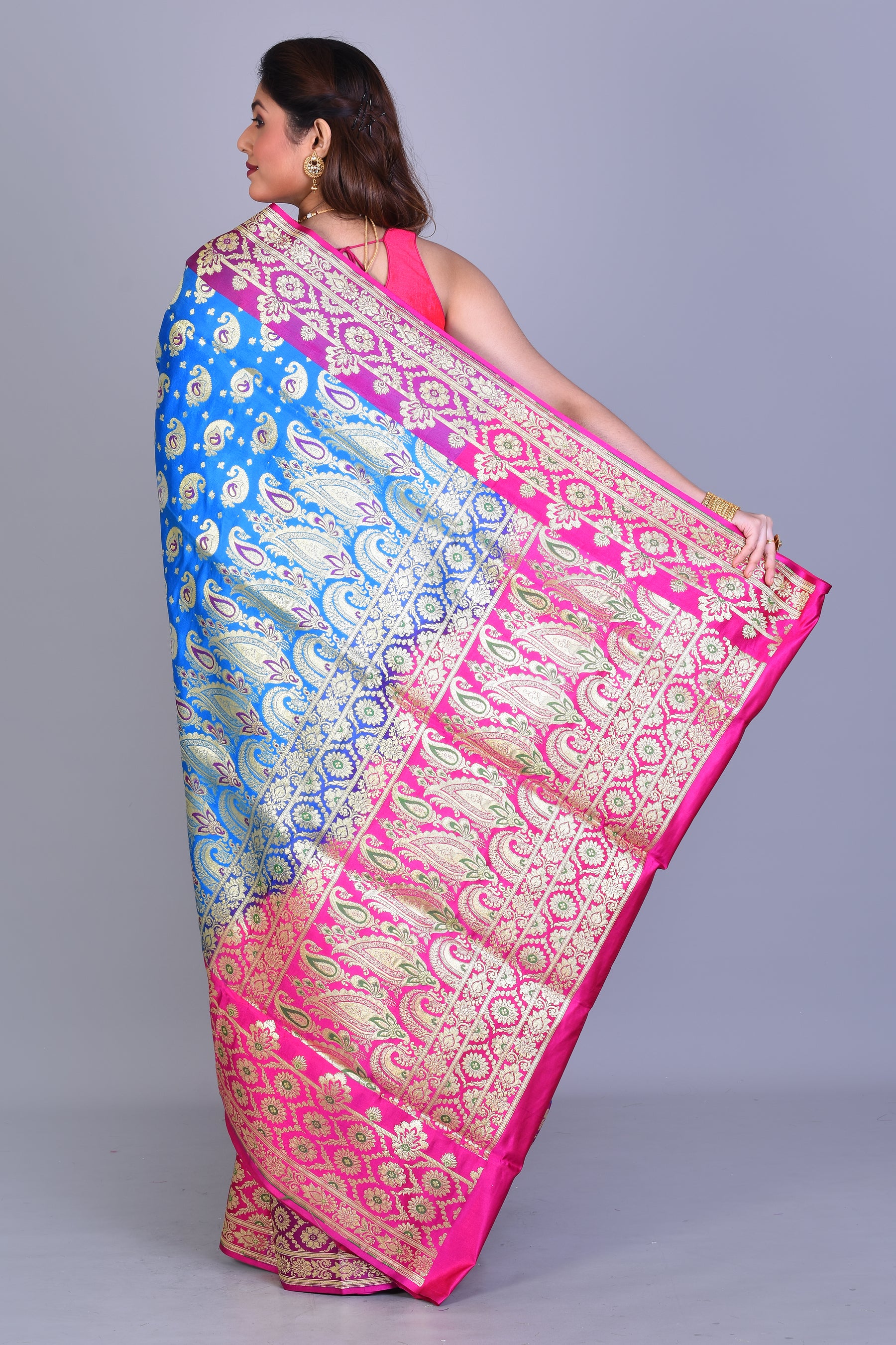 Bright Blue Patli Pallu Banarasi Saree with Blouse Piece - Keya Seth Exclusive