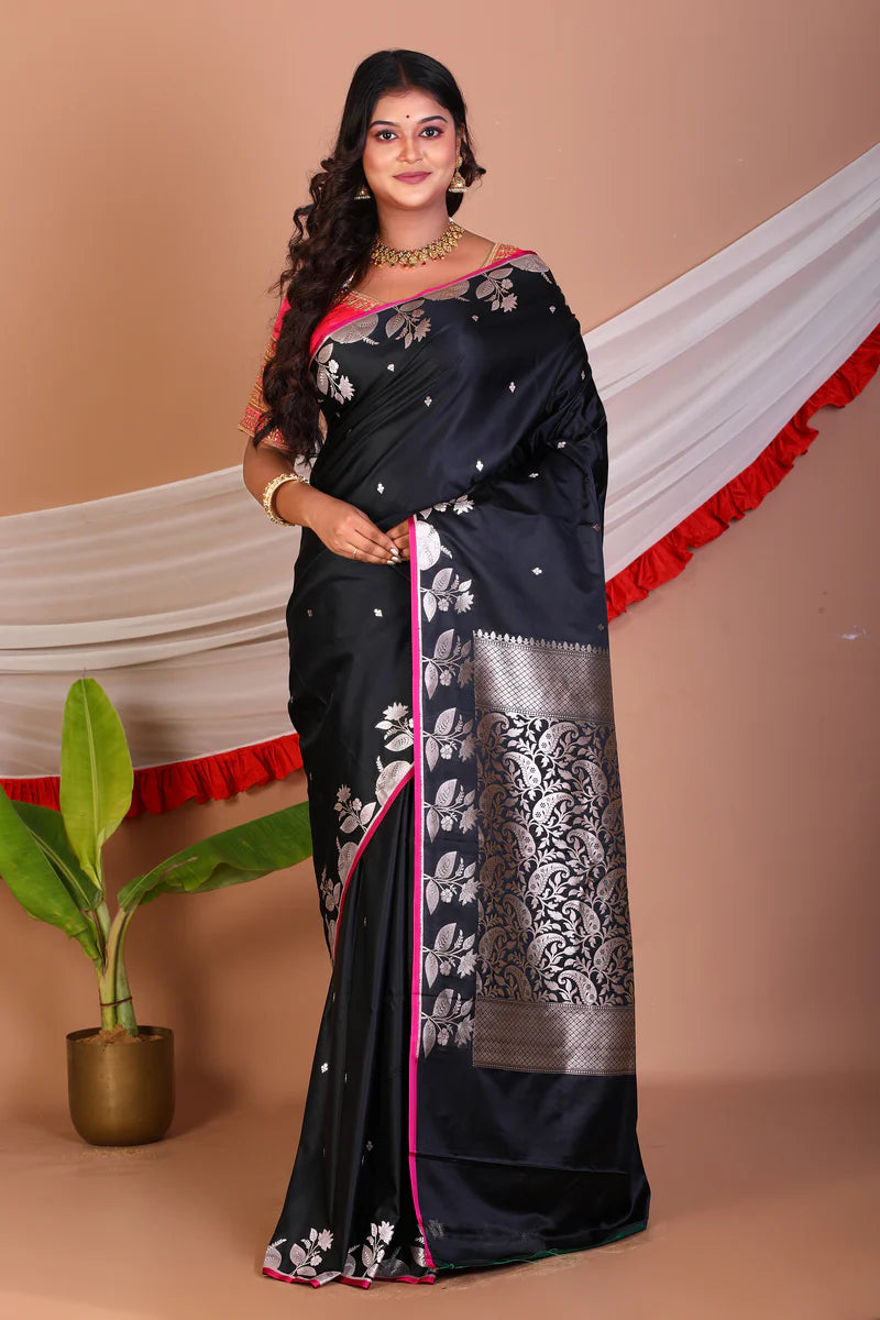 Black Blended Mashru Silk Saree - Keya Seth Exclusive
