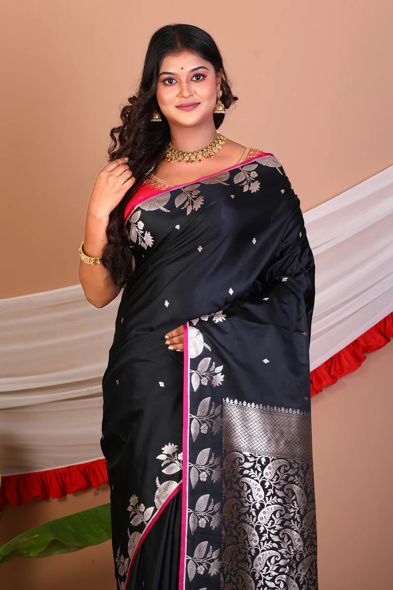 Black Blended Mashru Silk Saree - Keya Seth Exclusive