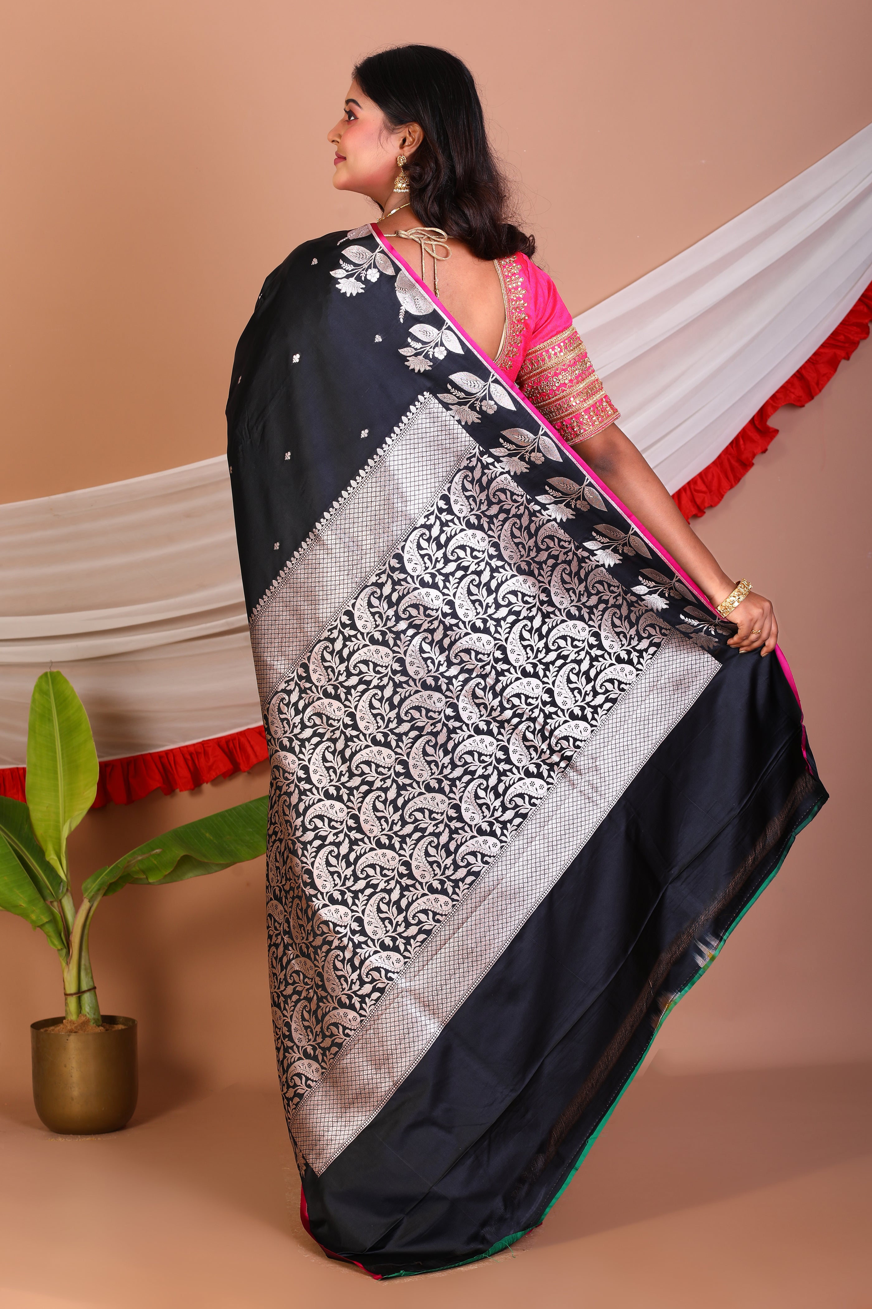 Black Blended Mashru Silk Saree - Keya Seth Exclusive