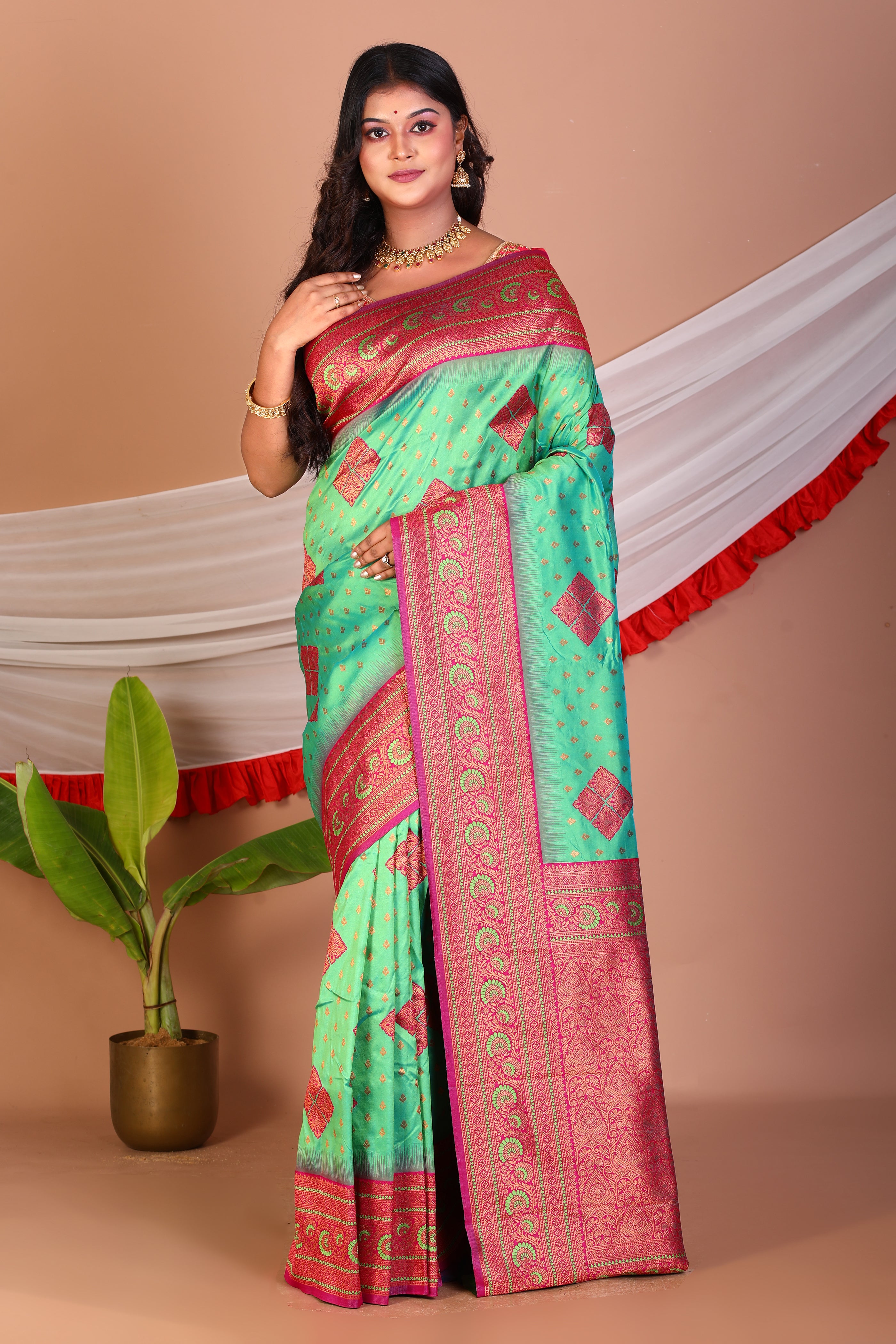 Green Blended Katan Silk Saree - Keya Seth Exclusive