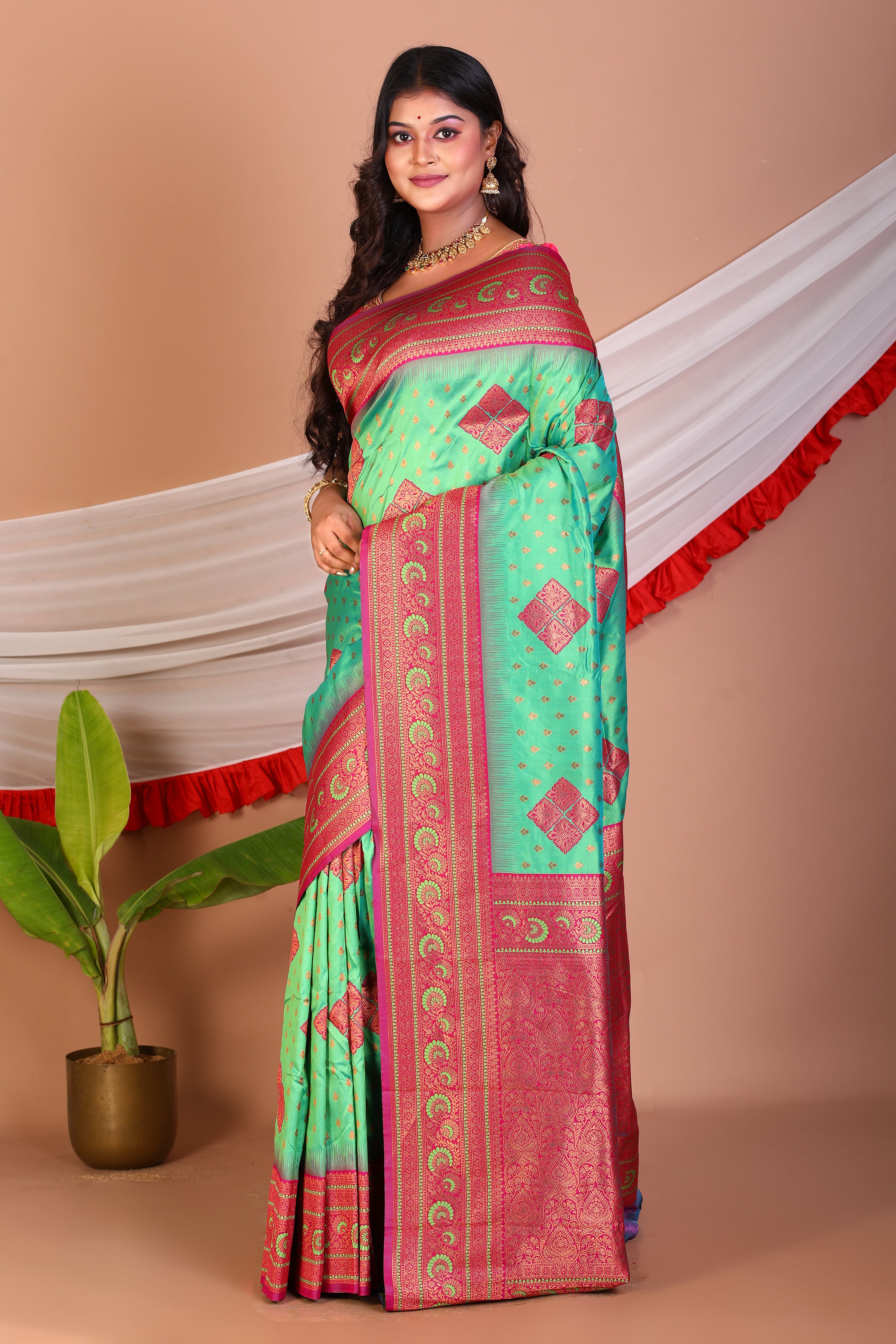 Green Blended Katan Silk Saree - Keya Seth Exclusive
