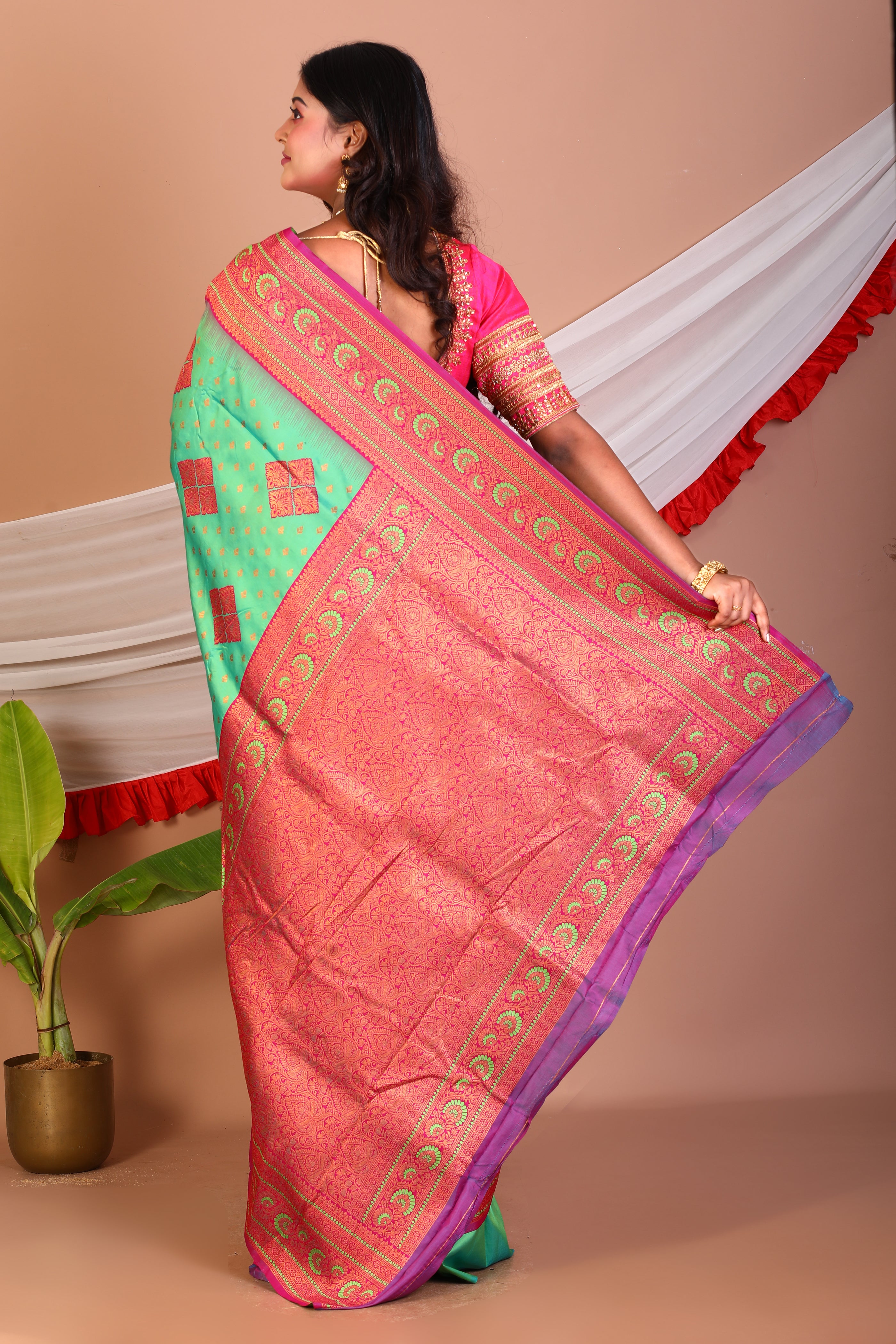 Green Blended Katan Silk Saree - Keya Seth Exclusive