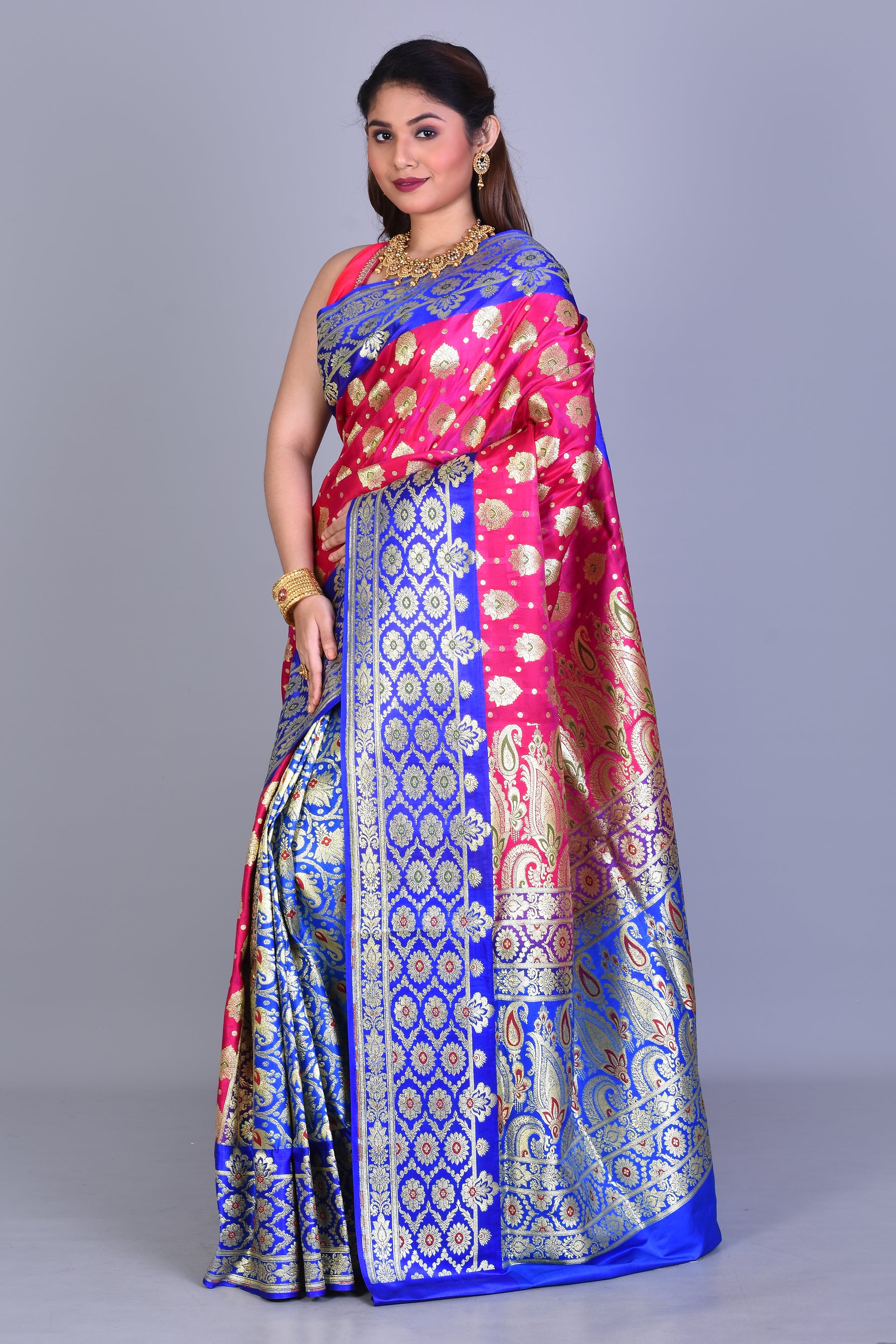 Bright Rani Patli Pallu Banarasi Saree with Blouse Piece - Keya Seth Exclusive