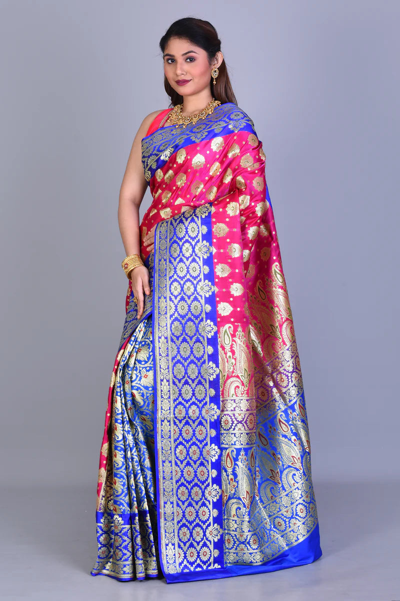 Bright Rani Patli Pallu Banarasi Saree with Blouse Piece - Keya Seth Exclusive