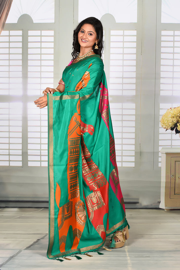 Green Semi Silk Saree - Keya Seth Exclusive