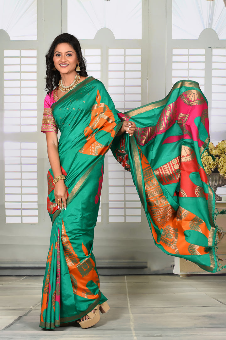 Green Semi Silk Saree - Keya Seth Exclusive