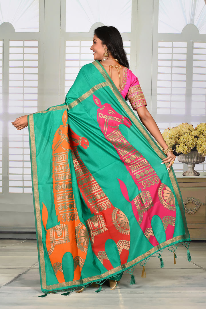 Green Semi Silk Saree - Keya Seth Exclusive