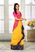 Load image into Gallery viewer, Yellow with Ganga-Jamuna Floral Border Cotton Handloom Saree - Keya Seth Exclusive
