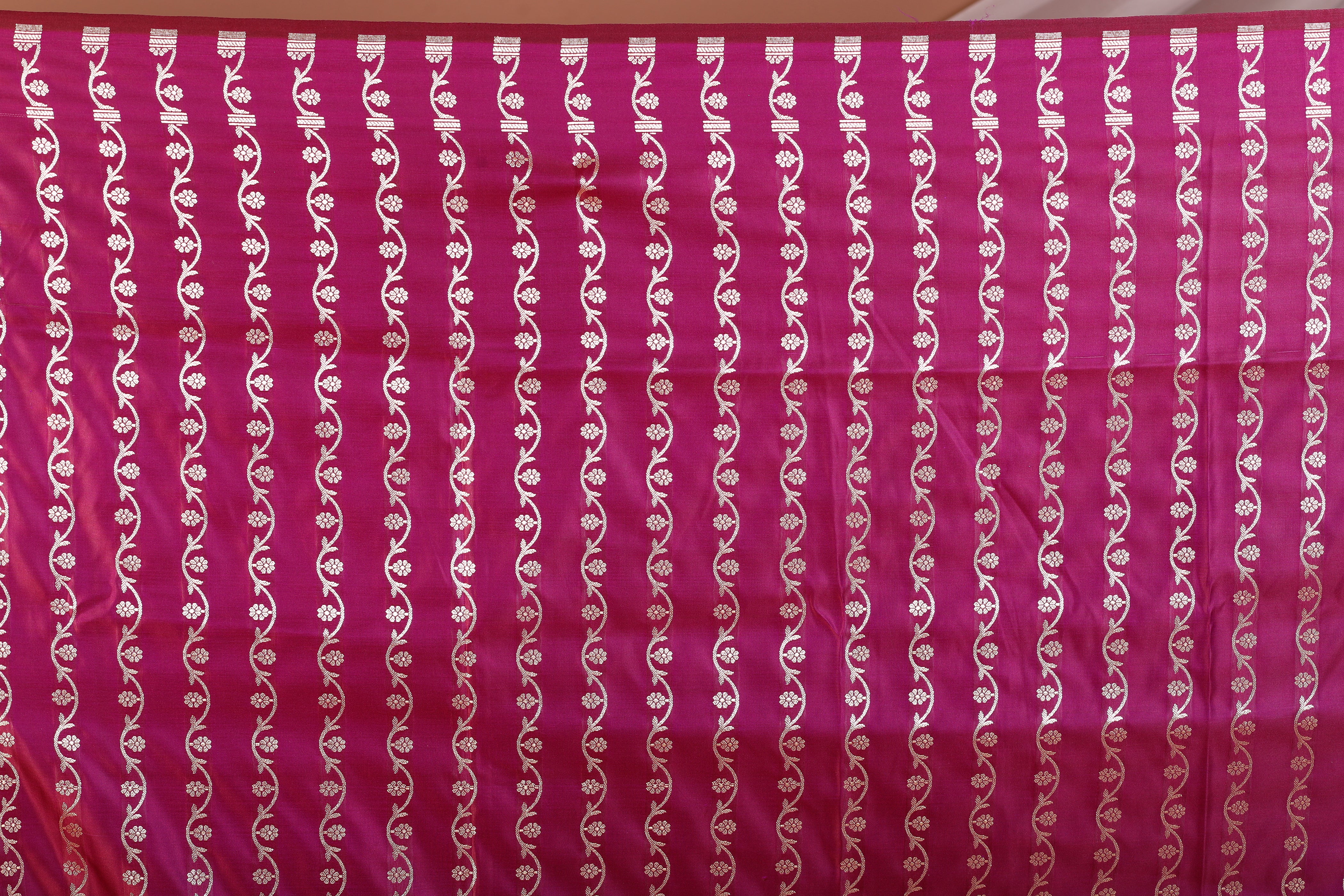 Bright Pink Blended Katan Silk Saree - Keya Seth Exclusive