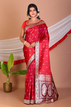 Bright Pink Blended Katan Silk Saree - Keya Seth Exclusive