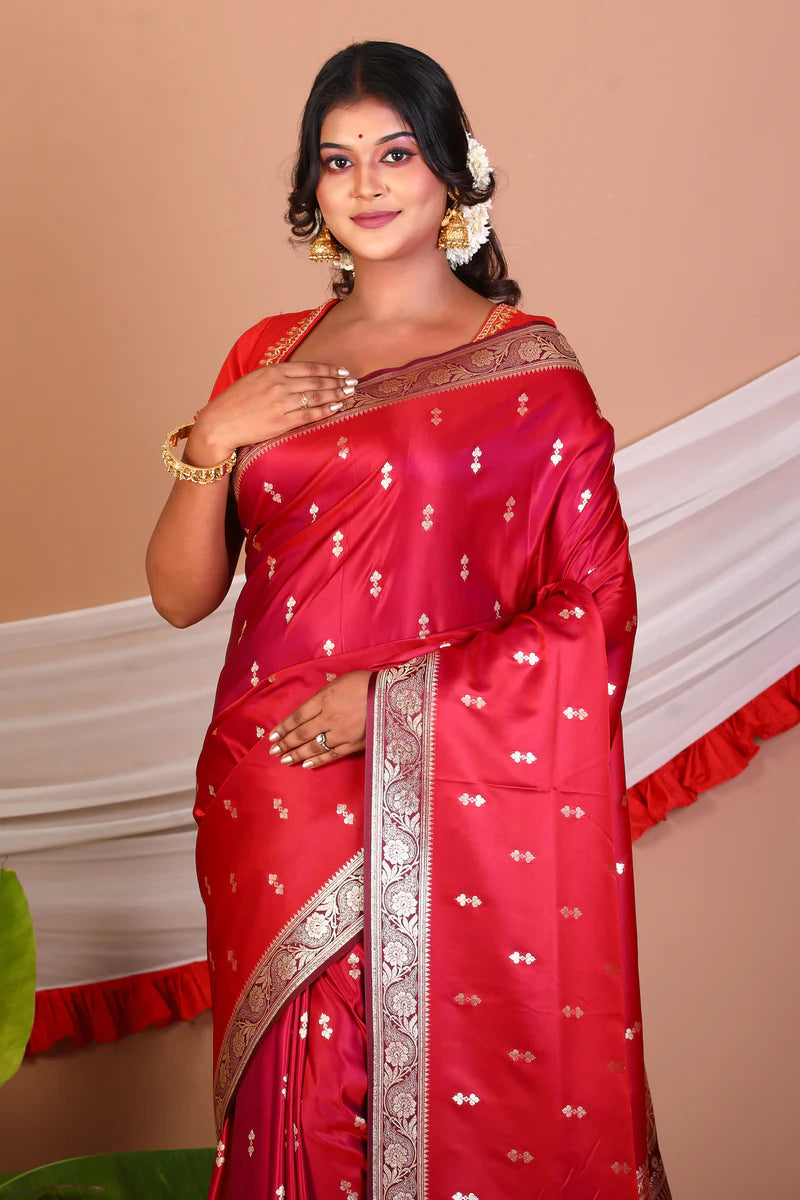 Bright Pink Blended Katan Silk Saree - Keya Seth Exclusive