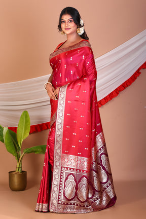 Bright Pink Blended Katan Silk Saree - Keya Seth Exclusive