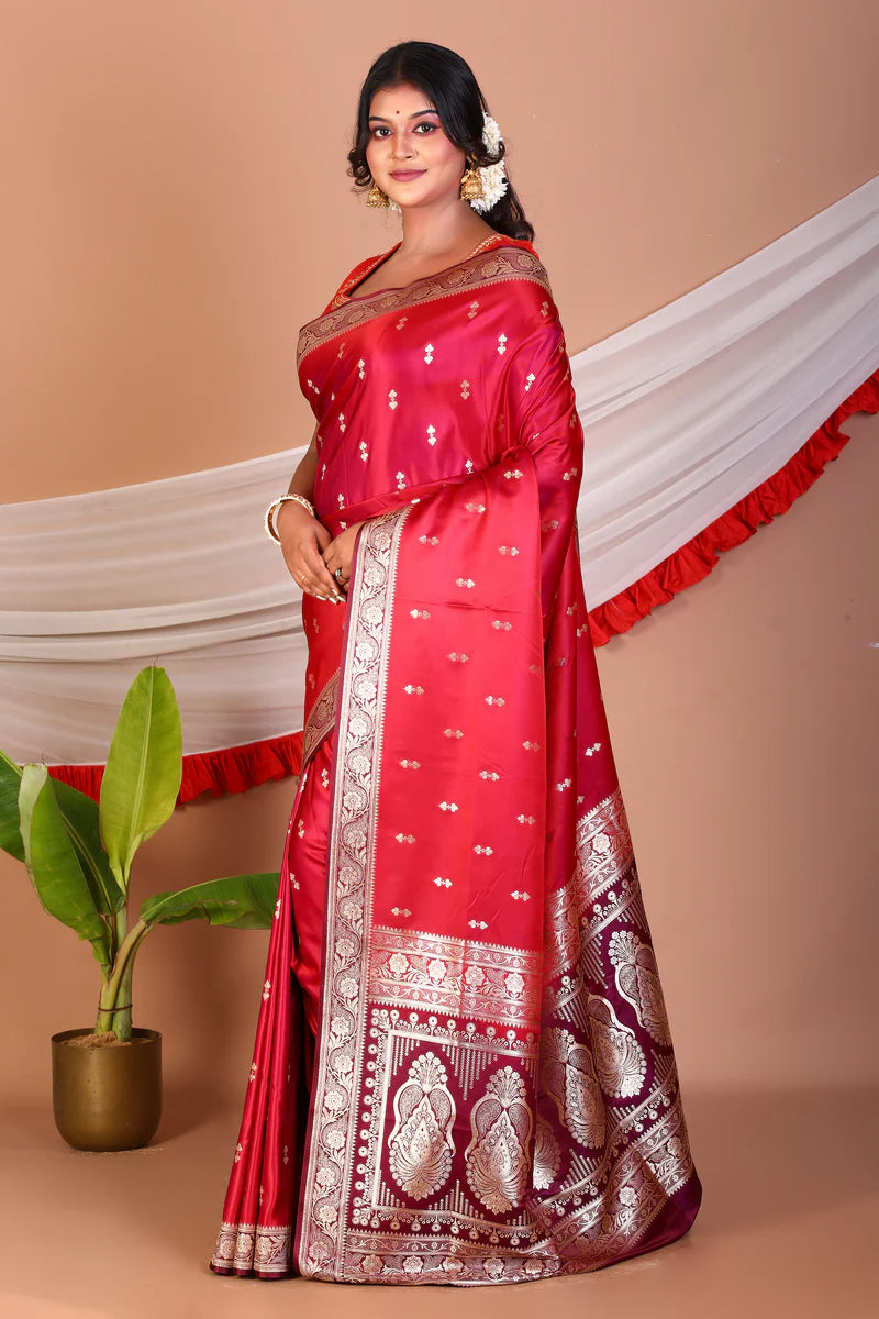 Bright Pink Blended Katan Silk Saree - Keya Seth Exclusive