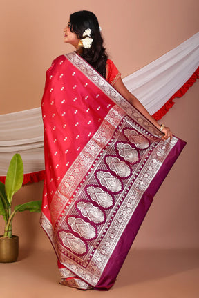 Bright Pink Blended Katan Silk Saree - Keya Seth Exclusive