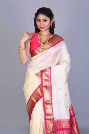 Off-White Blended Kanjivaram Saree with Blouse Piece - Keya Seth Exclusive