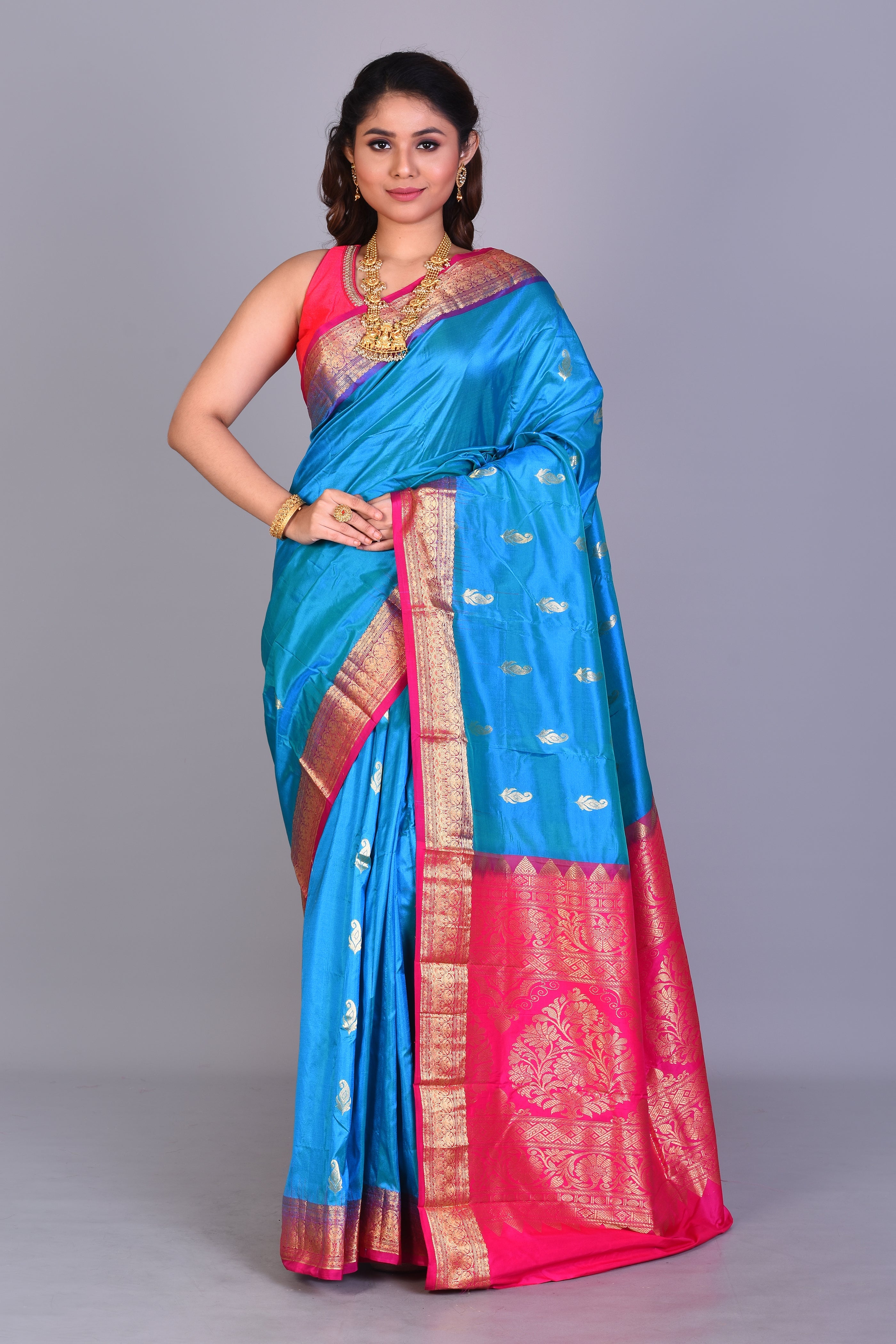 Blue Blended Kanjivaram Saree with Blouse Piece - Keya Seth Exclusive