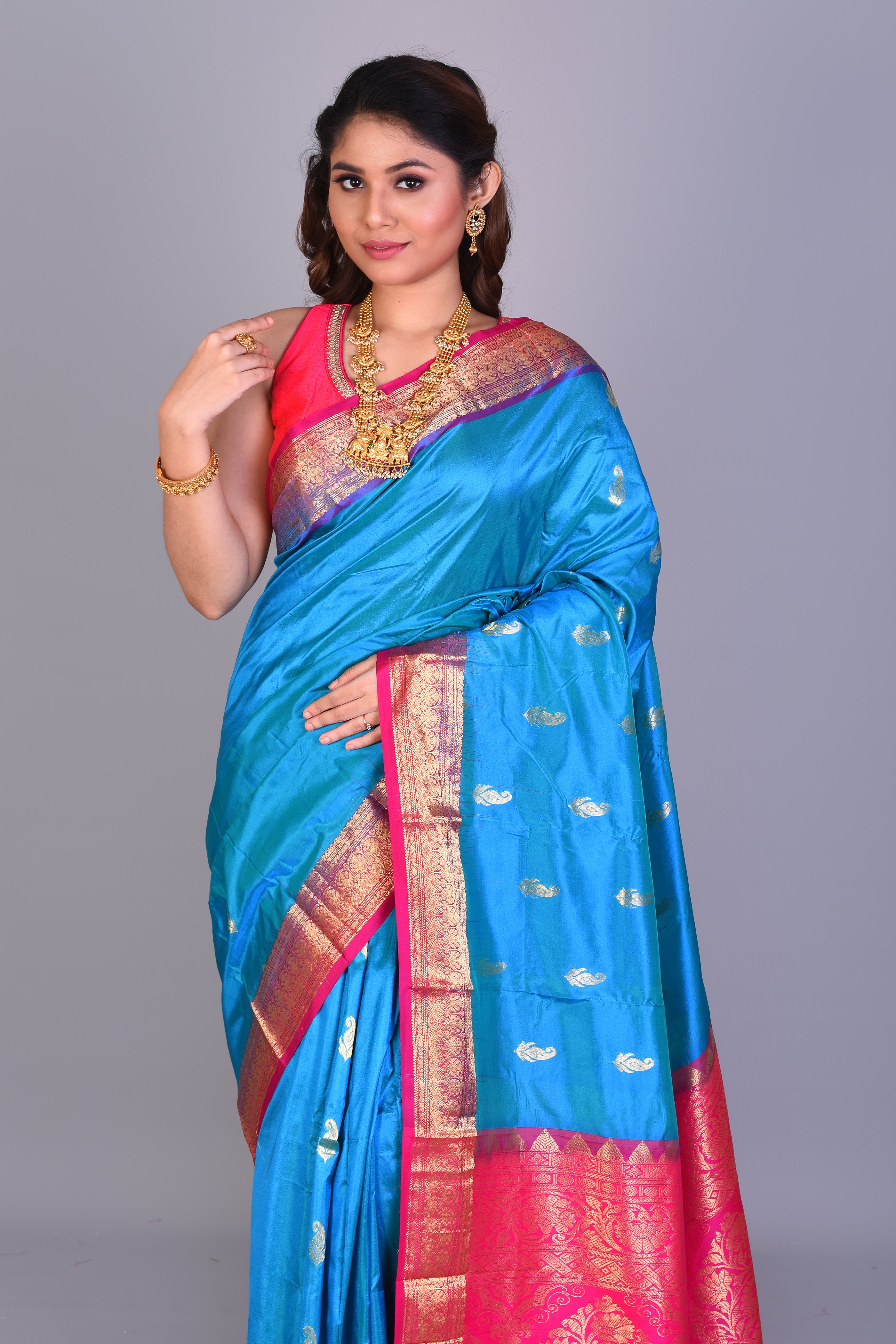 Blue Blended Kanjivaram Saree with Blouse Piece - Keya Seth Exclusive