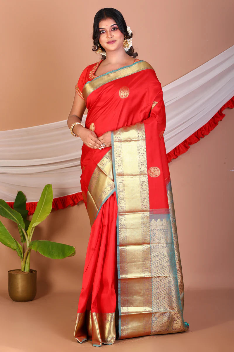 Red Pure Kanjivaram Silk Saree - Keya Seth Exclusive