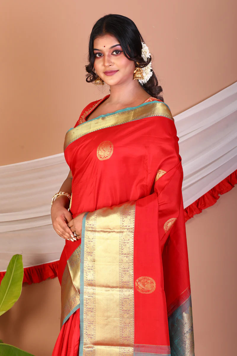 Red Pure Kanjivaram Silk Saree - Keya Seth Exclusive