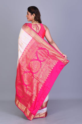 Off-White Blended Kanjivaram Saree with Blouse Piece - Keya Seth Exclusive