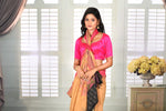 Load image into Gallery viewer, Beige Cotton Handloom Saree with Ganga-Jamuna Border - Keya Seth Exclusive
