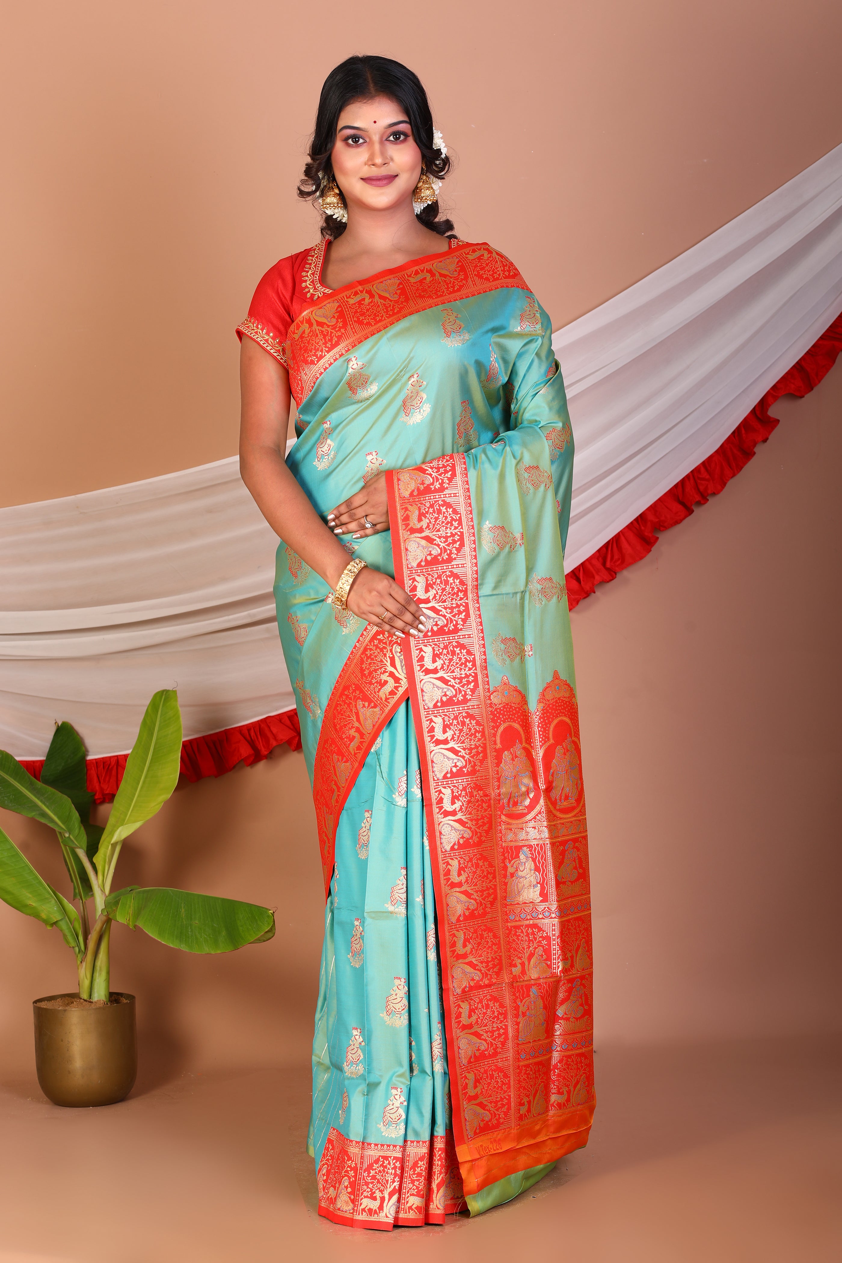 Sea Green Blended Baluchari Saree - Keya Seth Exclusive