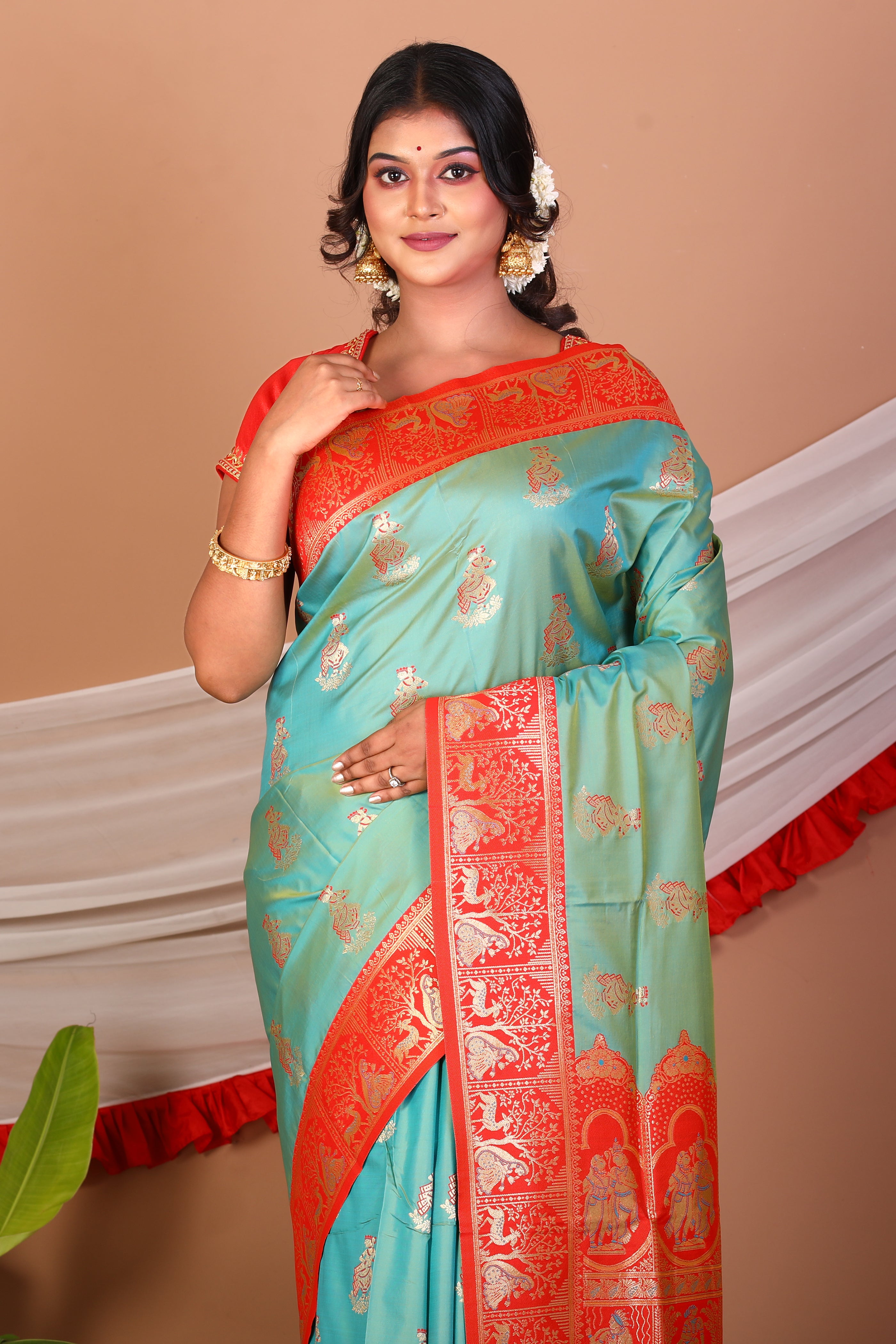 Sea Green Blended Baluchari Saree - Keya Seth Exclusive
