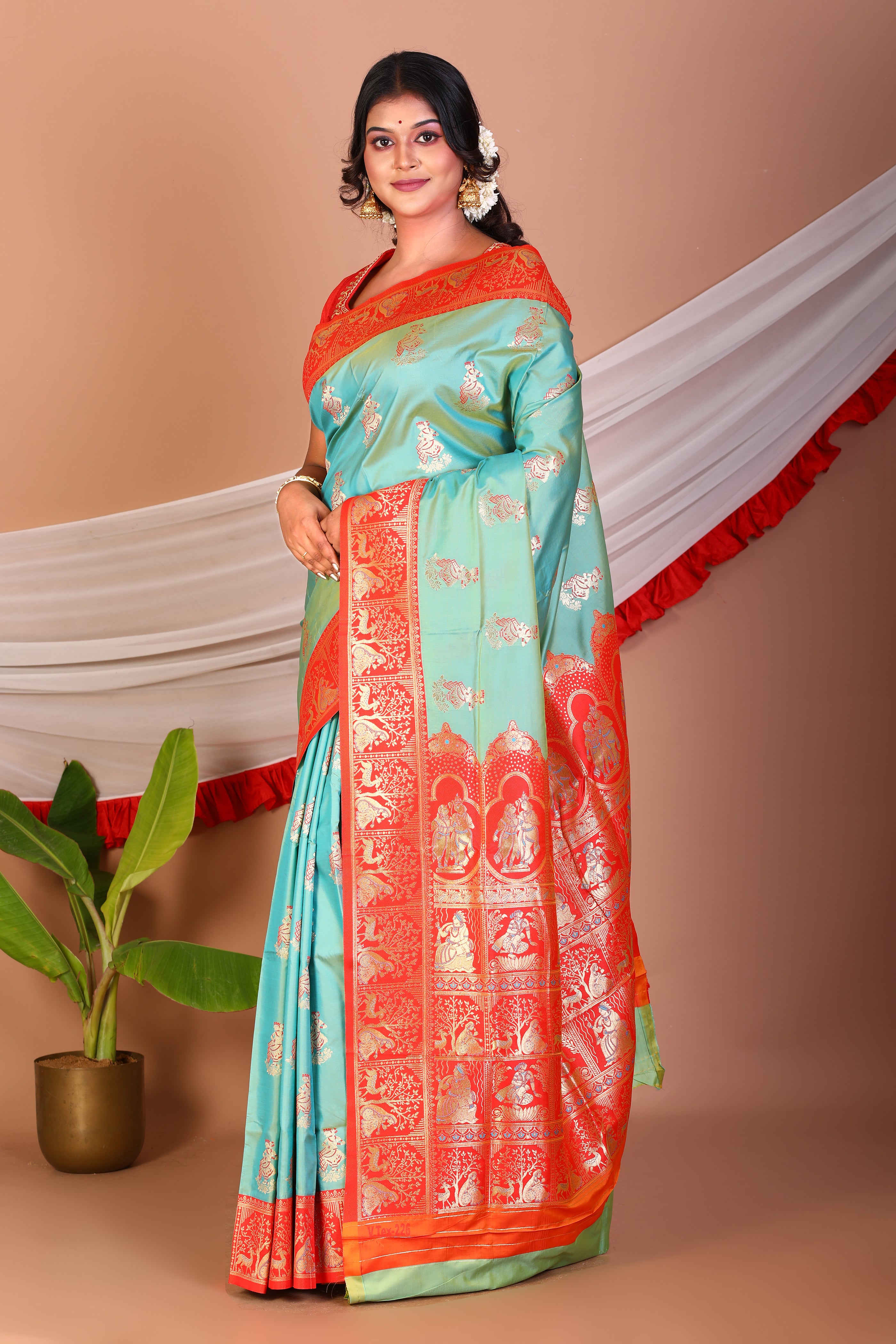 Sea Green Blended Baluchari Saree - Keya Seth Exclusive
