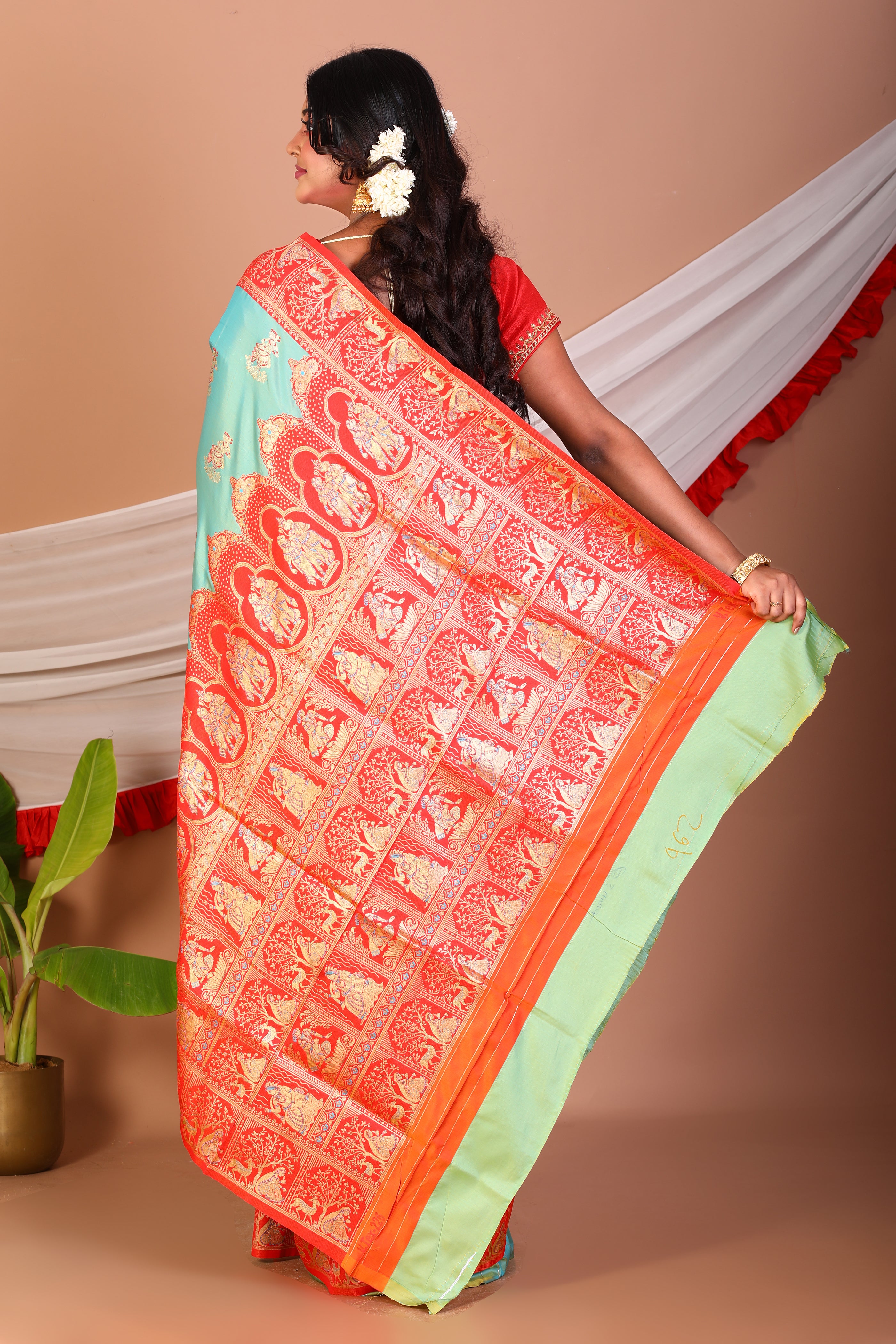 Sea Green Blended Baluchari Saree - Keya Seth Exclusive