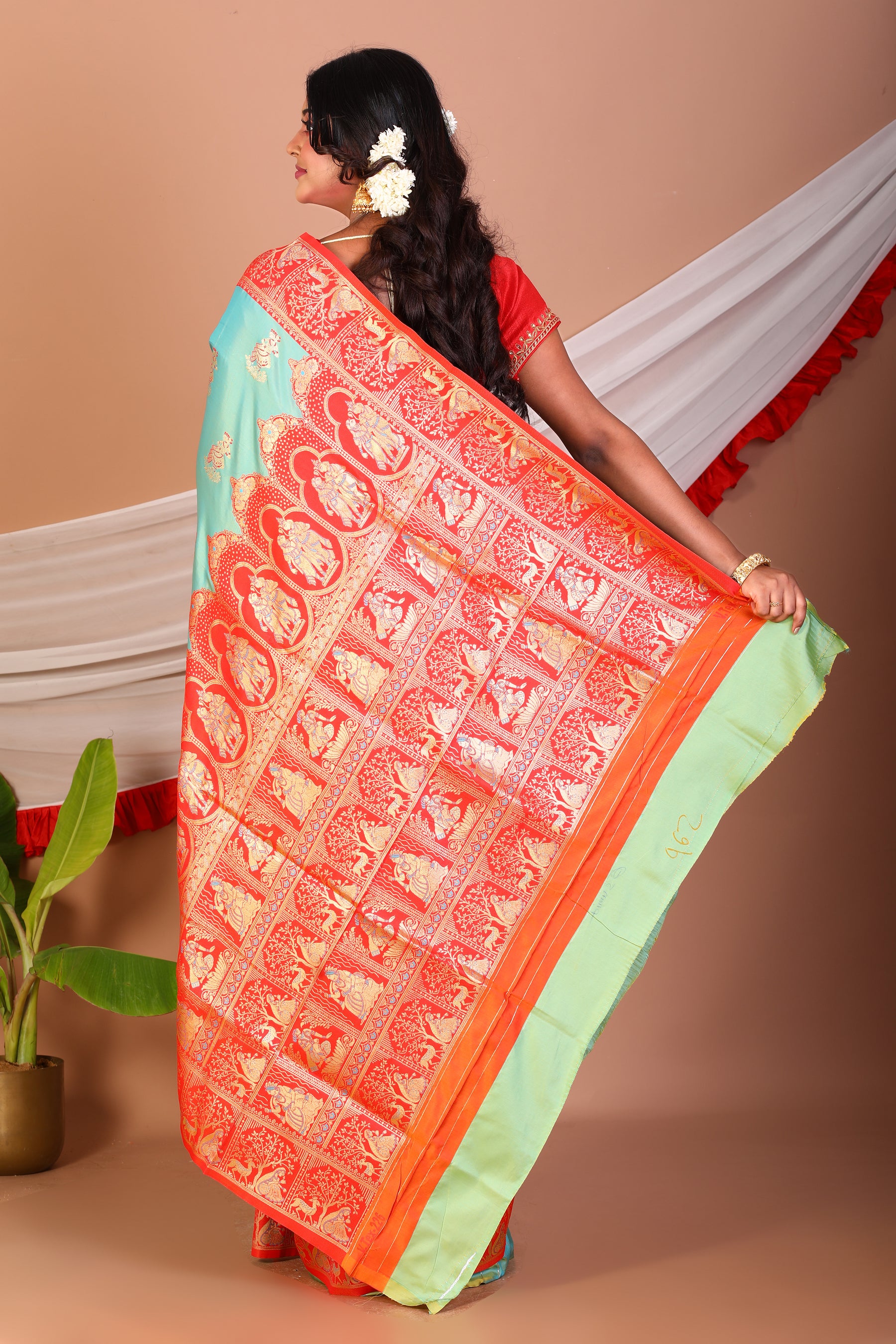 Sea Green Blended Baluchari Saree - Keya Seth Exclusive