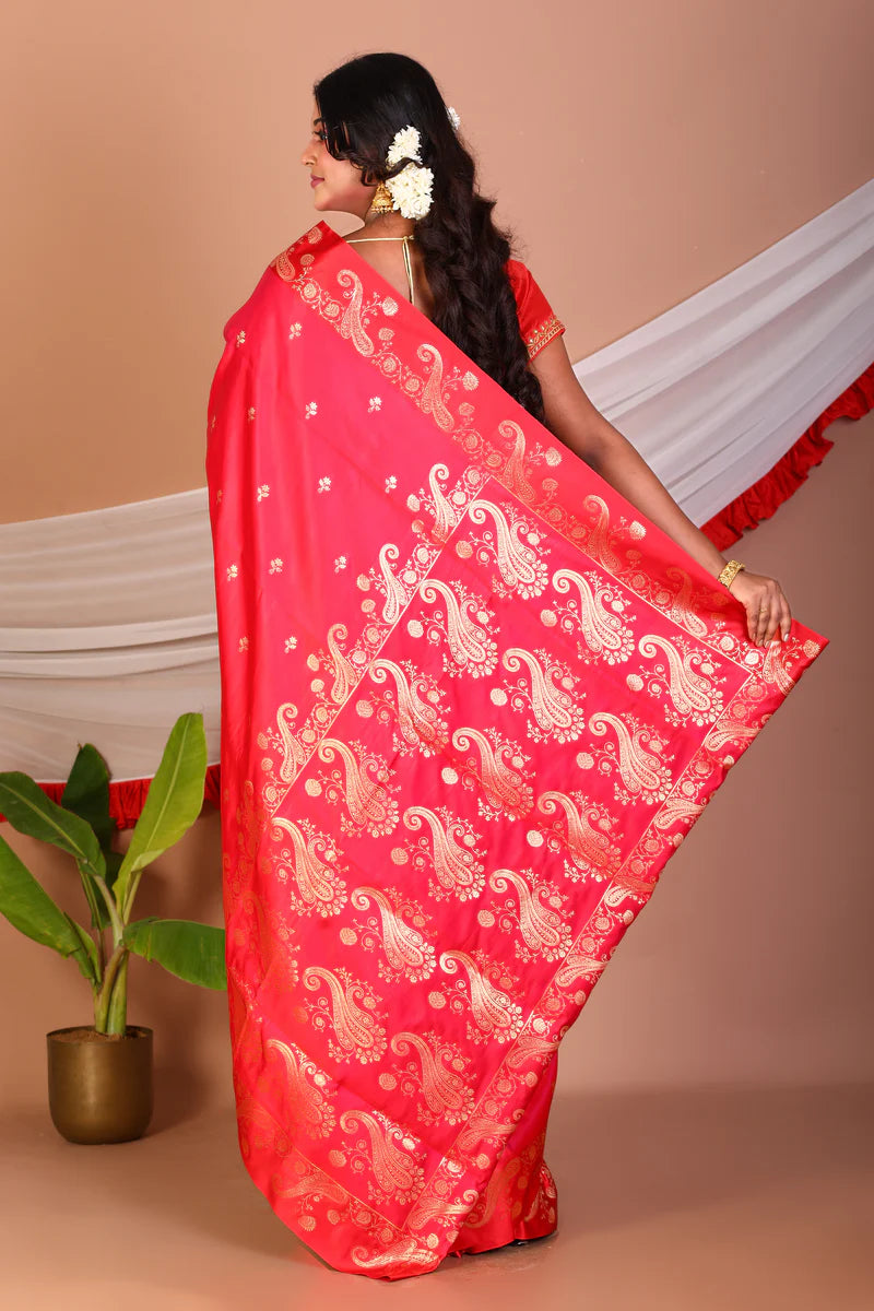 Red Blended Mashru Silk Saree - Keya Seth Exclusive