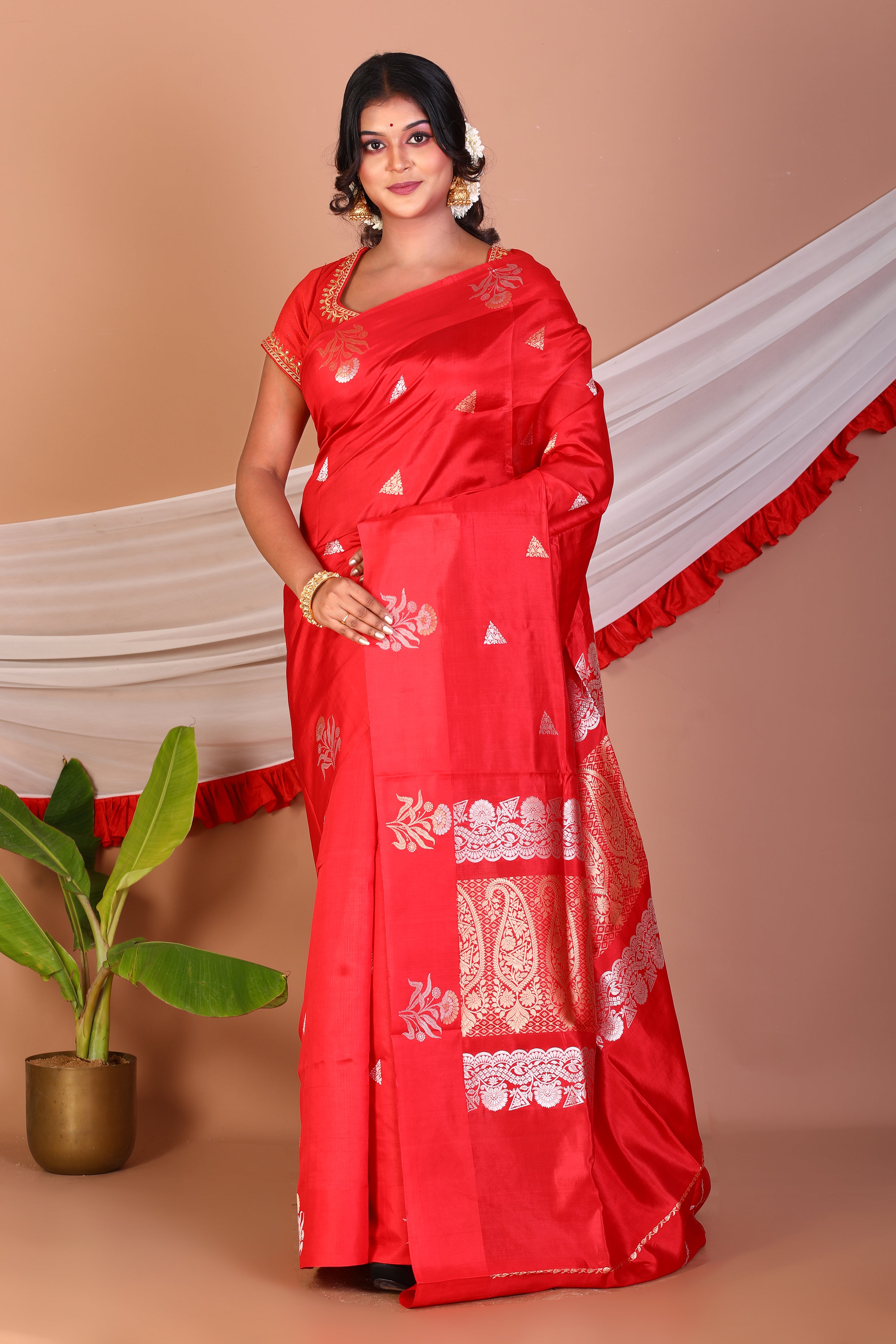Red Pure Katan Silk Saree - Keya Seth Exclusive