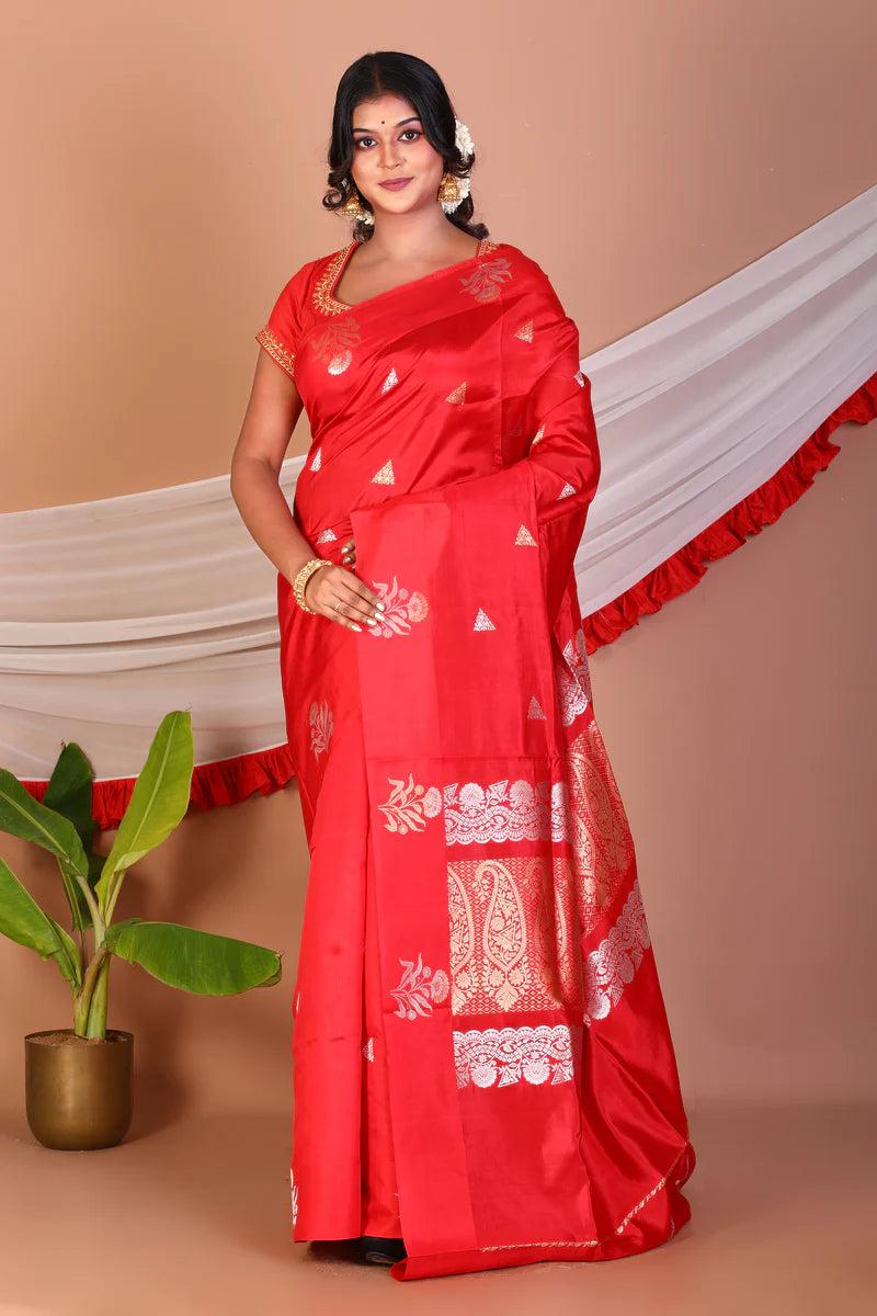 Red Pure Katan Silk Saree - Keya Seth Exclusive