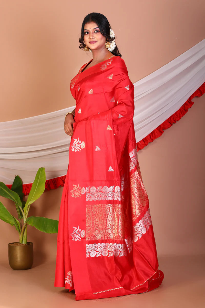 Red Pure Katan Silk Saree - Keya Seth Exclusive